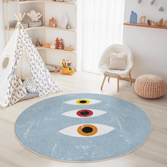Eye-catching Round Kids Rug, Colorful Eye Pattern Carpet, Round Playroom Mat, Nursery Decor, Soft Floor Rug for Kids
