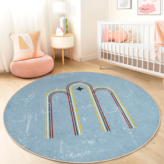Rainbow Arches Round Kids Rug, Colorful Playroom Carpet, Soft Nursery Decor, Round Area Rug for Children, Interactive Play Mat