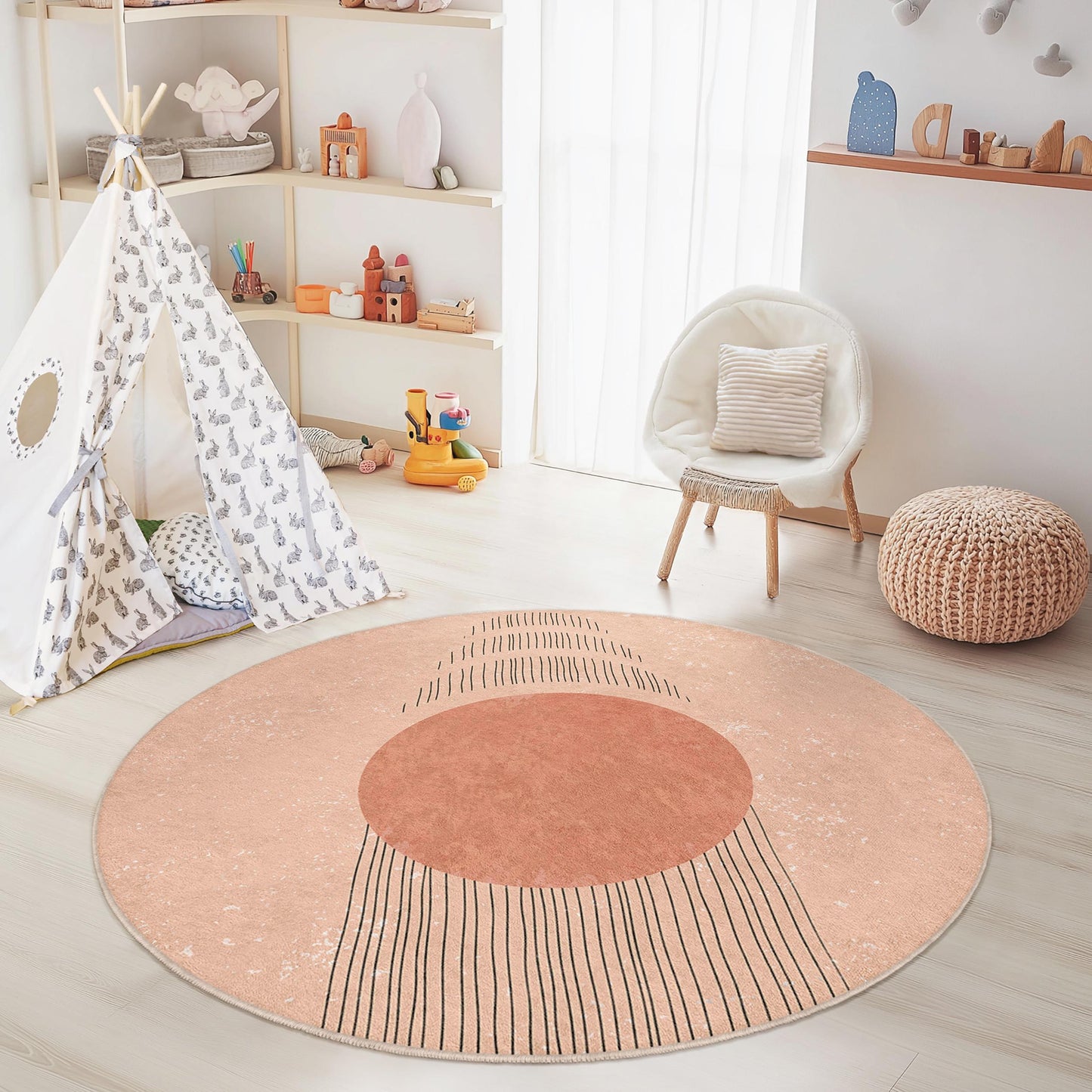 Geometric Round Area Rug: Soft Kids Playroom Carpet