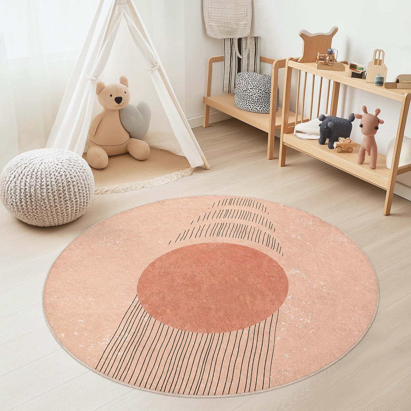 Geometric Round Area Rug: Soft Kids Playroom Carpet