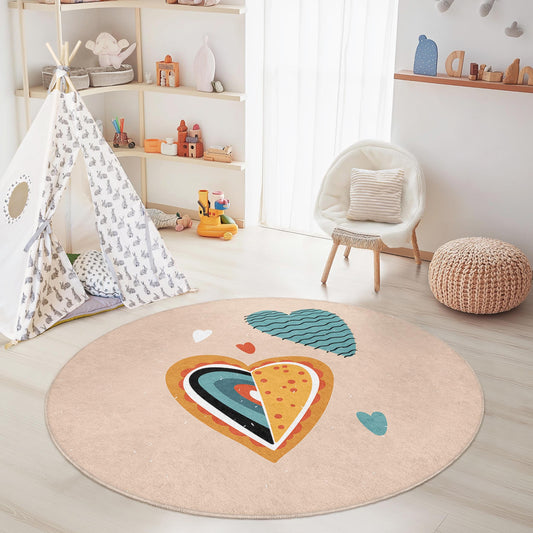 Colorful Hearts Round Area Rug, Heart Pattern Kids Room Rug, Playroom Decor, Soft Round Carpet, Nursery Rug, Adorable Play Mat