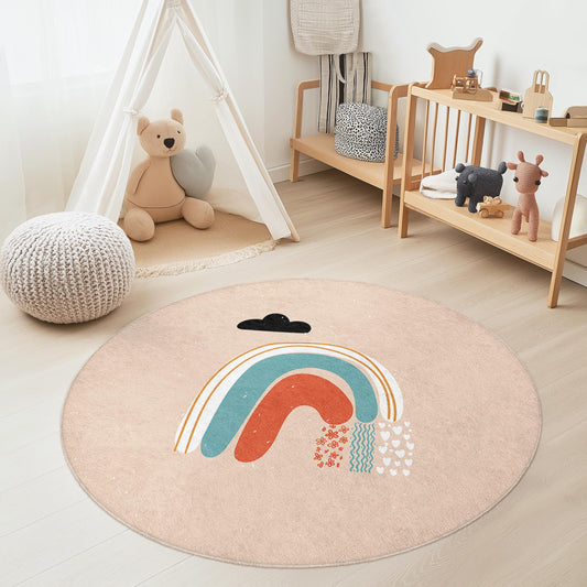Rainbow Pattern Kids Round Rug, Colorful Playroom Carpet, Soft Nursery Rug, Children's Room Decor, Baby Play Mat, Rainbow Decor