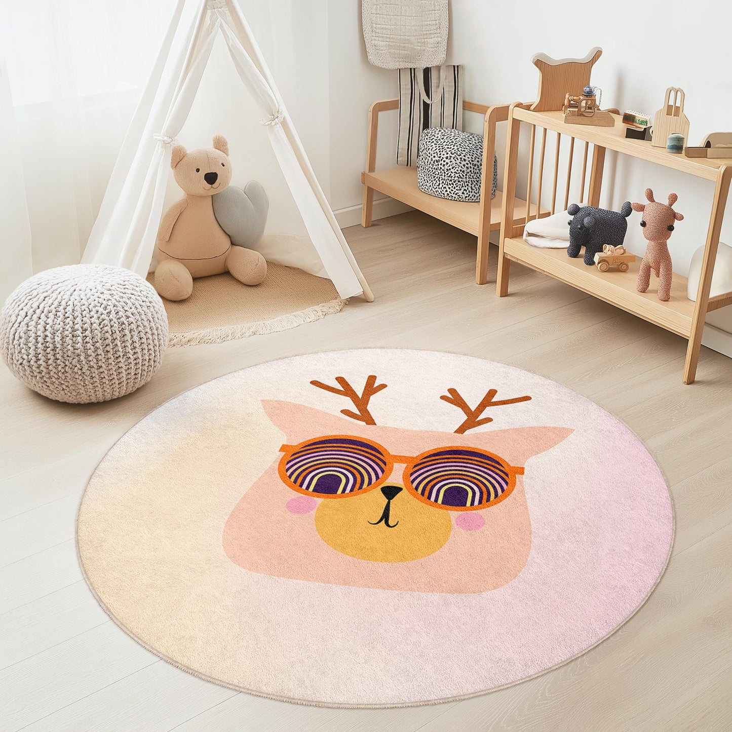Cute Round Animal Rug for Kids Room, Playful Cartoon Design, Cozy Nursery Decor, Soft Play Mat for Toddlers, Fun Kids Room Carpet
