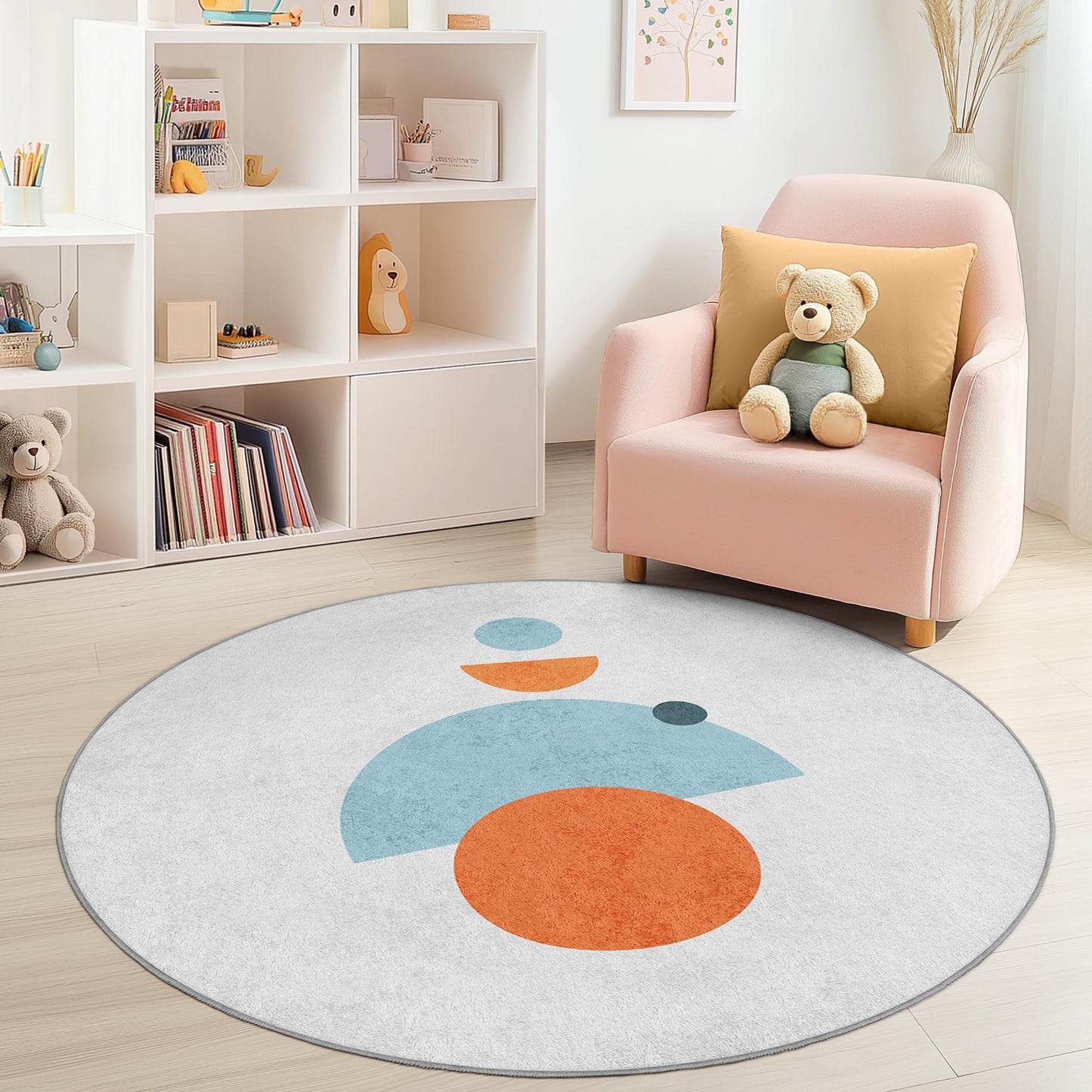 Colorful Geometric Shapes Round Rug, Kids Room Decor, Playroom Area Rug, Soft Round Carpet, Modern Nursery Rug