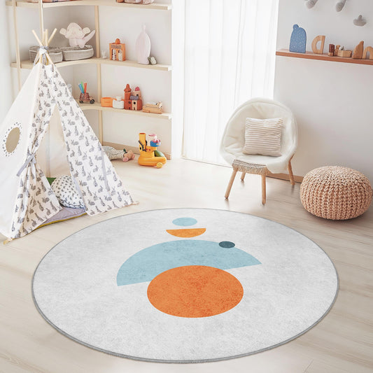 Colorful Geometric Shapes Round Rug, Kids Room Decor, Playroom Area Rug, Soft Round Carpet, Modern Nursery Rug