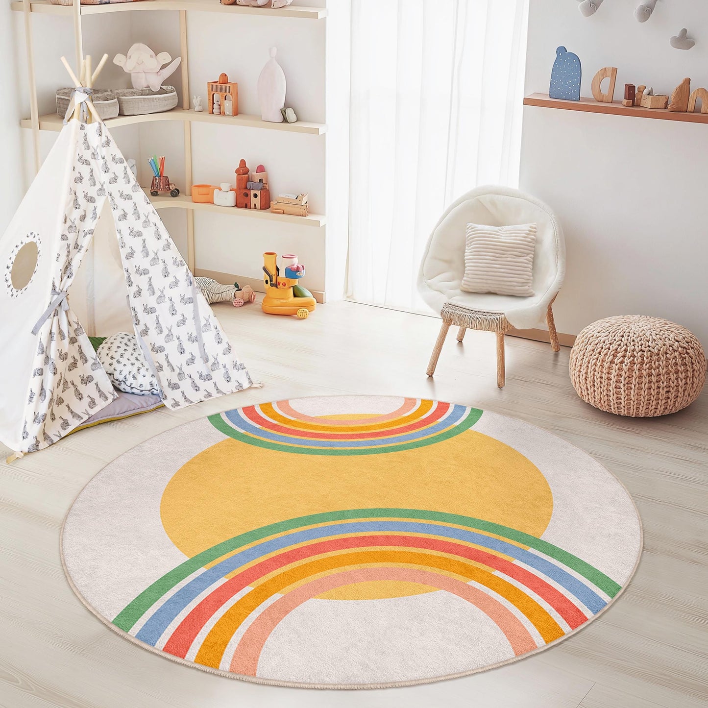 Rainbow Circle Kids Play Rug, Round Colorful Nursery Rug, Playroom Decor, Soft Kids Carpet, Toddler Room Mat, Imaginative Play Rug