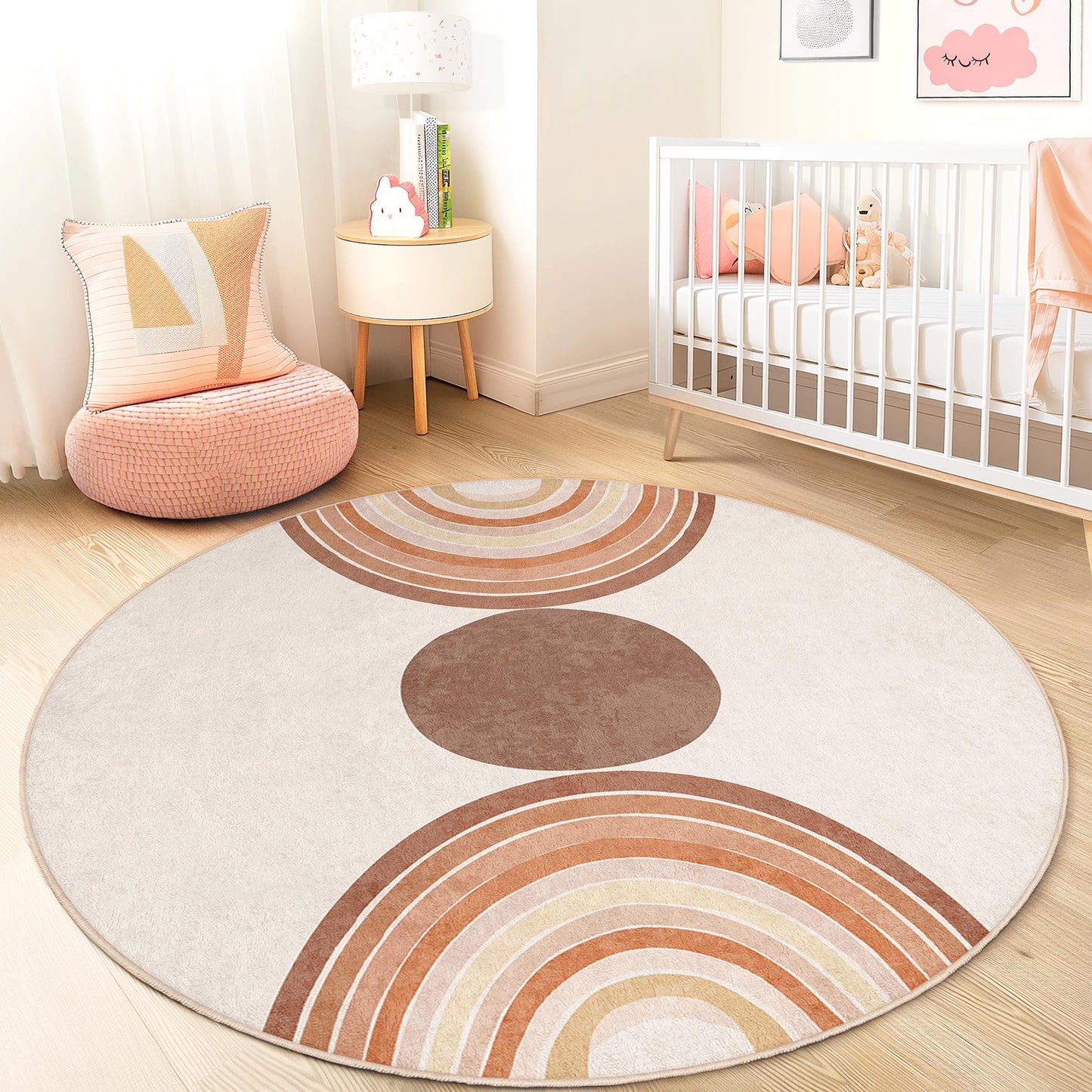Bohemian Rainbow Round Rug, Soft Circle Area Rug, Kids Room Decor, Playroom Carpet, Nursery Rug, Round Floor Mat