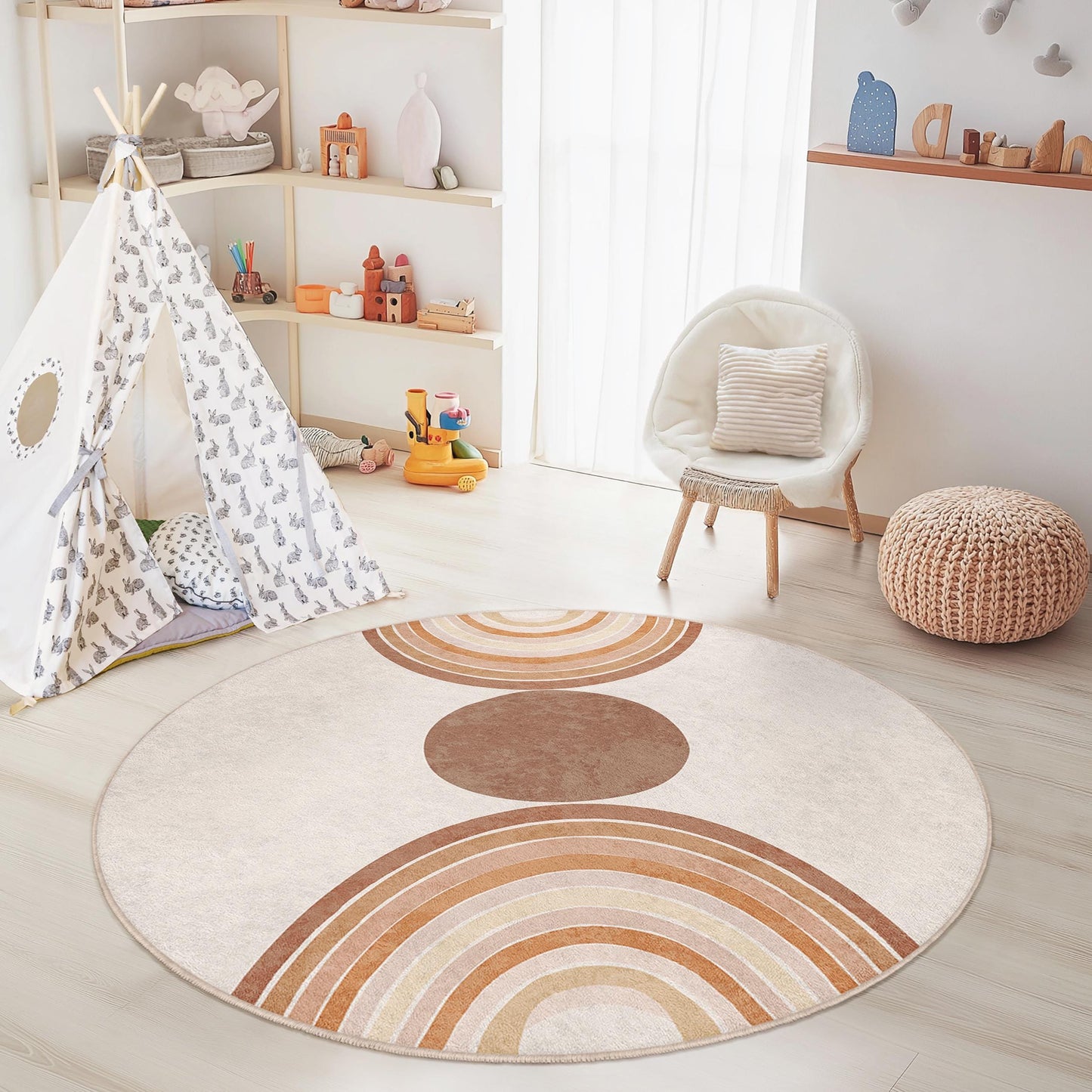 Bohemian Rainbow Round Rug, Soft Circle Area Rug, Kids Room Decor, Playroom Carpet, Nursery Rug, Round Floor Mat