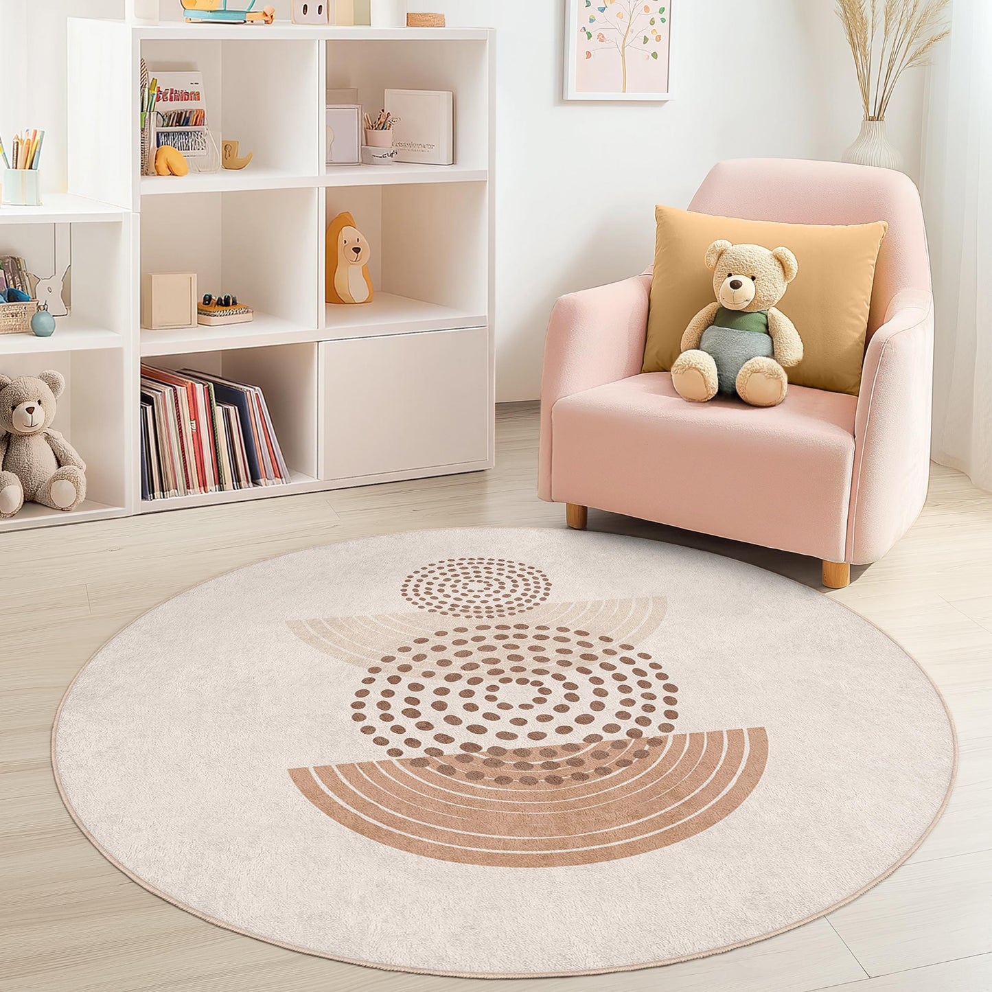 Geometric Circle Area Rug, Round Patterned Carpet, Soft Kids Room Rug, Modern Nursery Decor, Playroom Rug, Circle Design Carpet