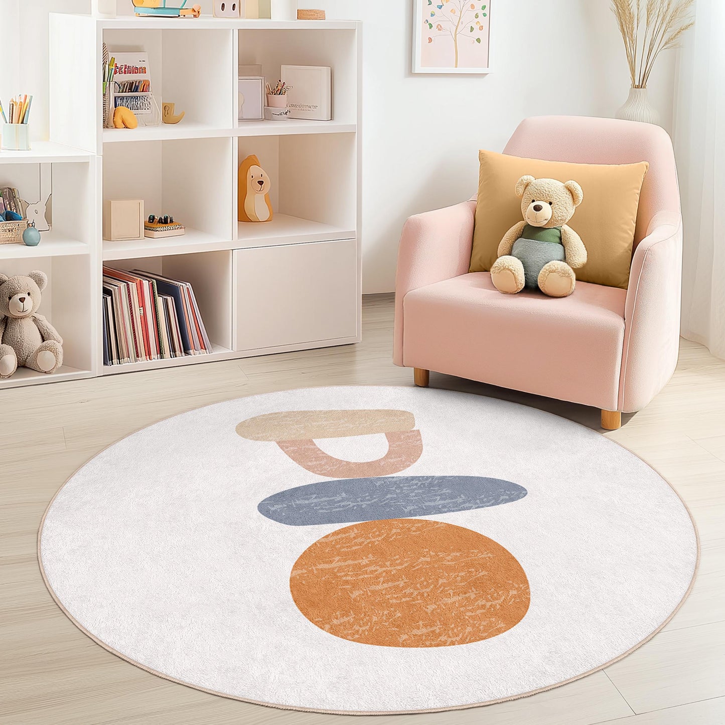 Abstract Round Kids Rug, Soft Nursery Carpet, Playroom Decor, Modern Design Play Mat, Baby Room Rug, Colorful Circle Rug