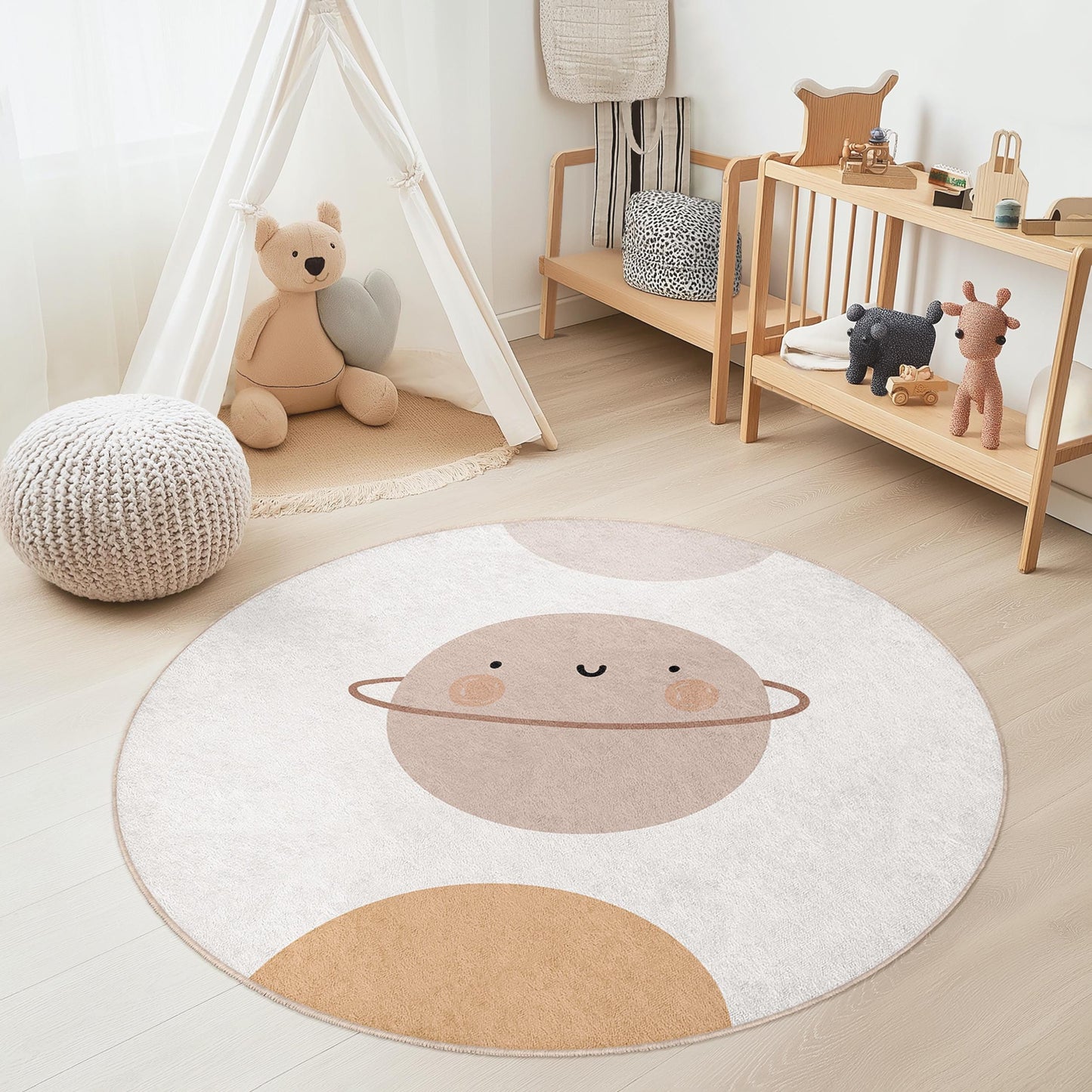 Leuk rond kinderkleed met planetenmotief, speelkamerkleed met ruimtethema, zachte ronde loper voor kinderen, schattig planetenkleed