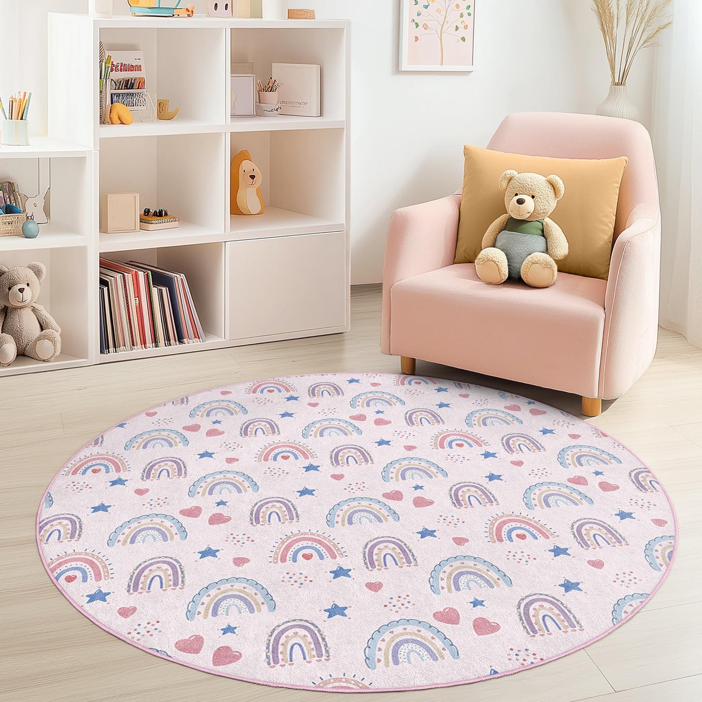 Rainbow Dreams Soft Round Kids Rug, Colorful Rainbow Area Rug, Playroom Decor, Nursery Rug, Toddler Room Carpet, Kids Room Mat