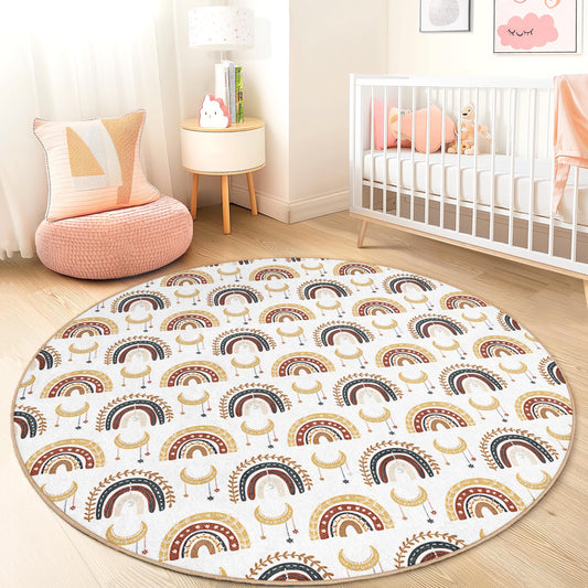 Rainbow Pattern Round Kids Rug, Colorful Playroom Carpet, Soft Nursery Rug, Boho Decor for Children's Room, Play Mat for Toddlers