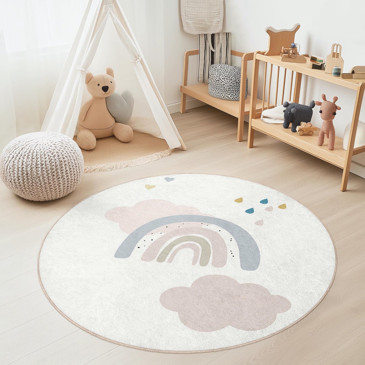 Rainbow Cloud Kids Rug: Soft Play Mat, Nursery Decor