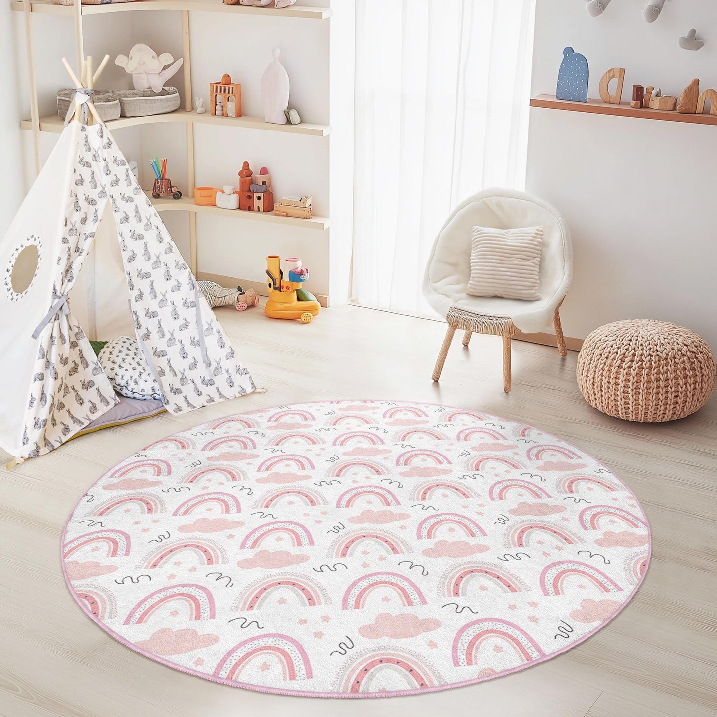 Rainbow Cloud Kids Rug: Soft Play Mat for Nursery