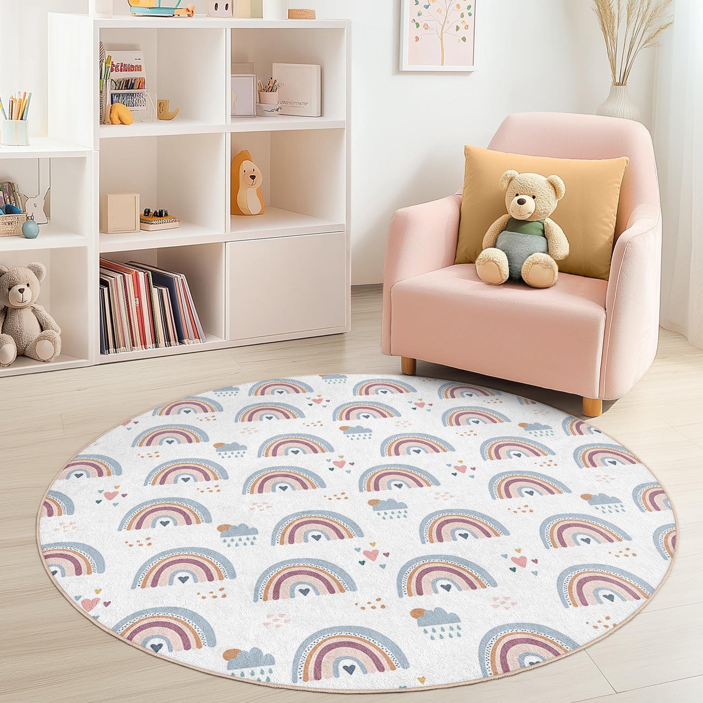 Rainbow Kids Play Rug: Soft Nursery Playroom Carpet
