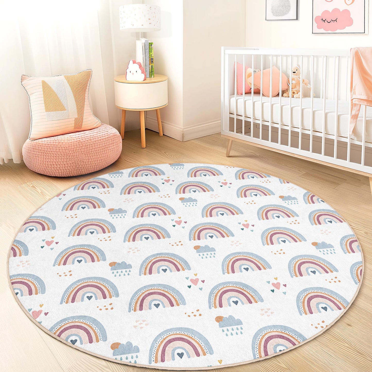 Rainbow Kids Play Rug: Soft Nursery Playroom Carpet