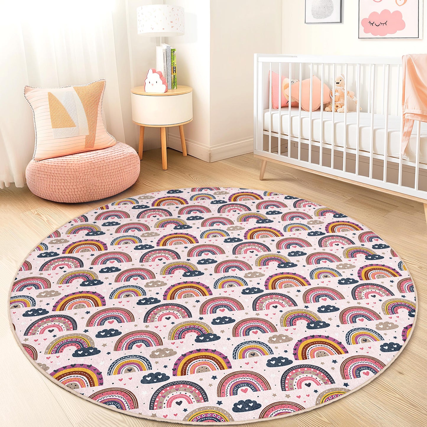 Rainbow Kids Rug: Soft Play Mat for Nursery Decor