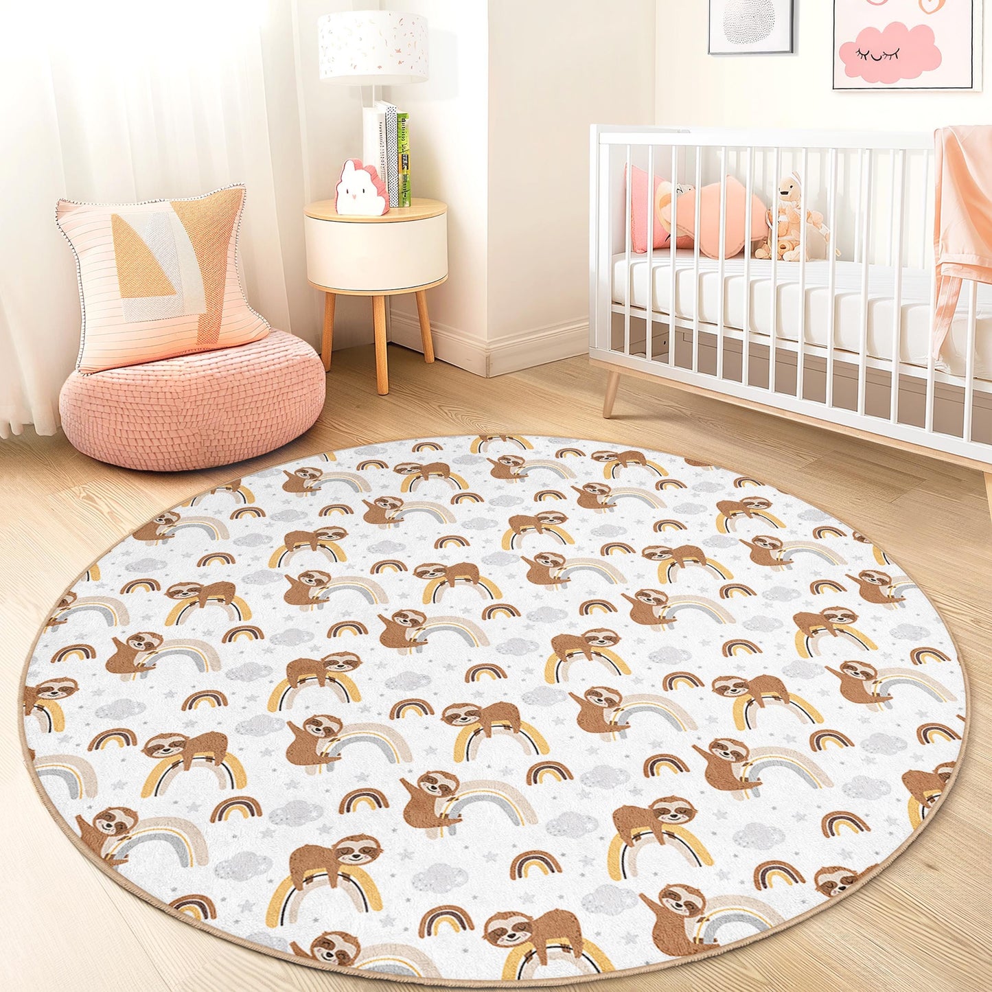 Sloth Rainbow Kids Rug: Soft Nursery Play Mat, Personalized