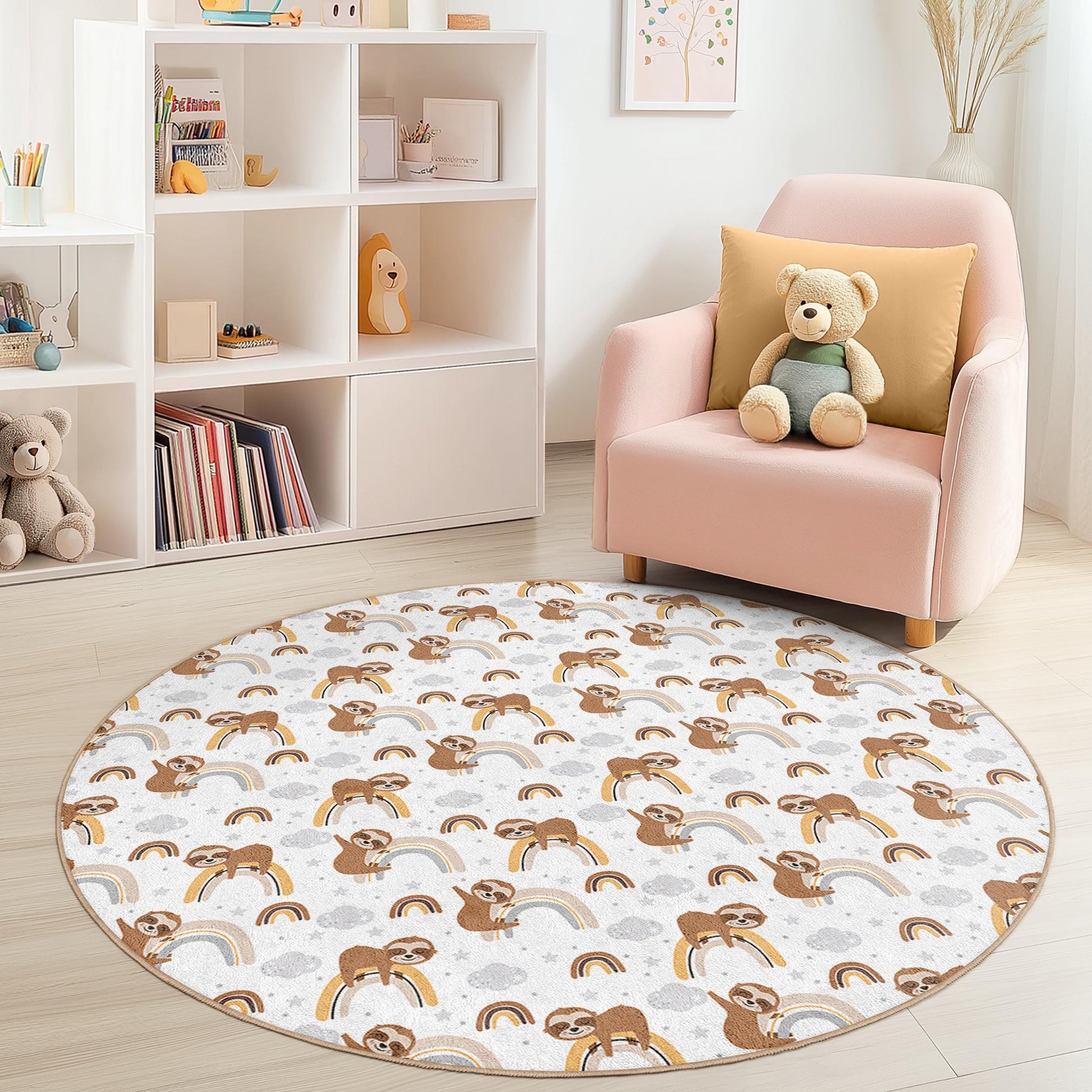 Sloth Rainbow Kids Rug: Soft Nursery Play Mat, Personalized
