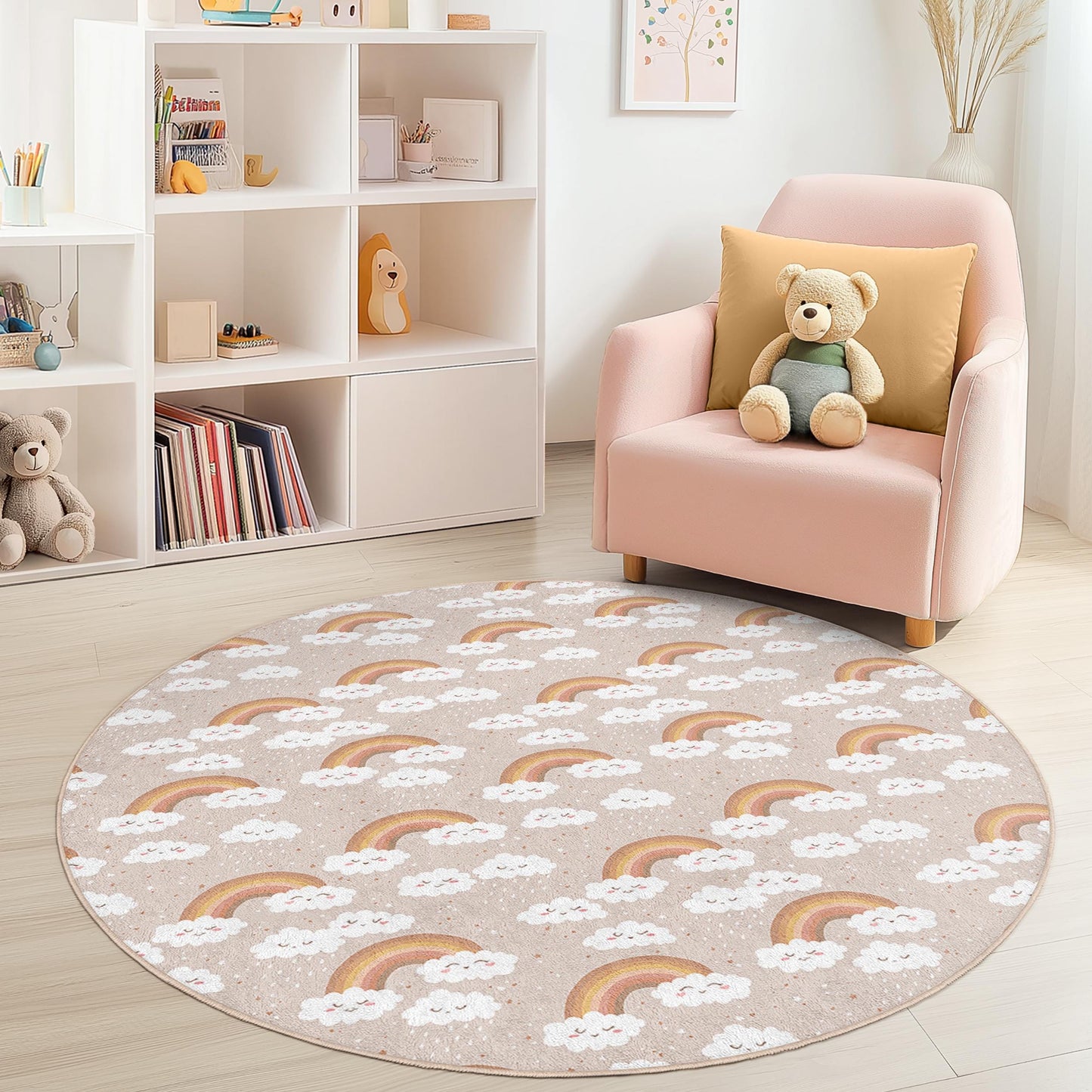 Rainbow Cloud Kids Rug: Soft Nursery Playroom Carpet