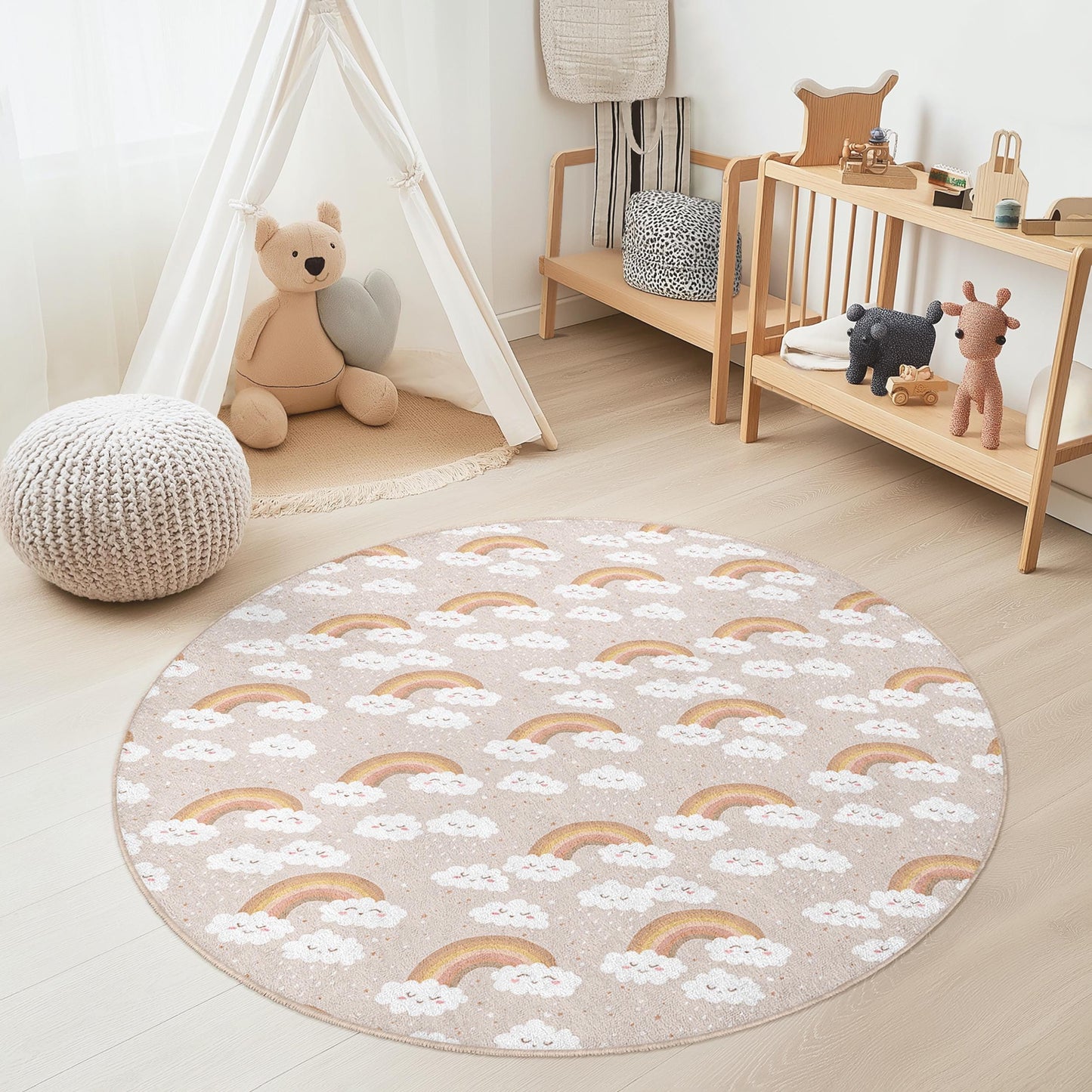 Rainbow Cloud Kids Rug: Soft Nursery Playroom Carpet