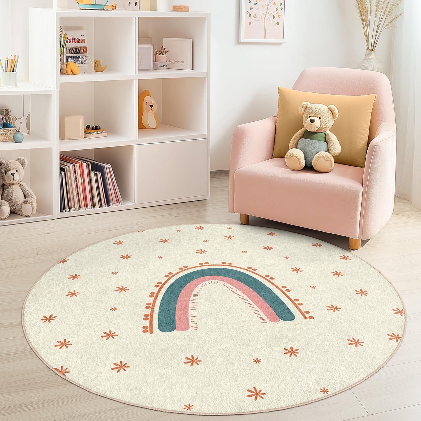 Rainbow Kids Rug: Soft Playroom Carpet with Stars