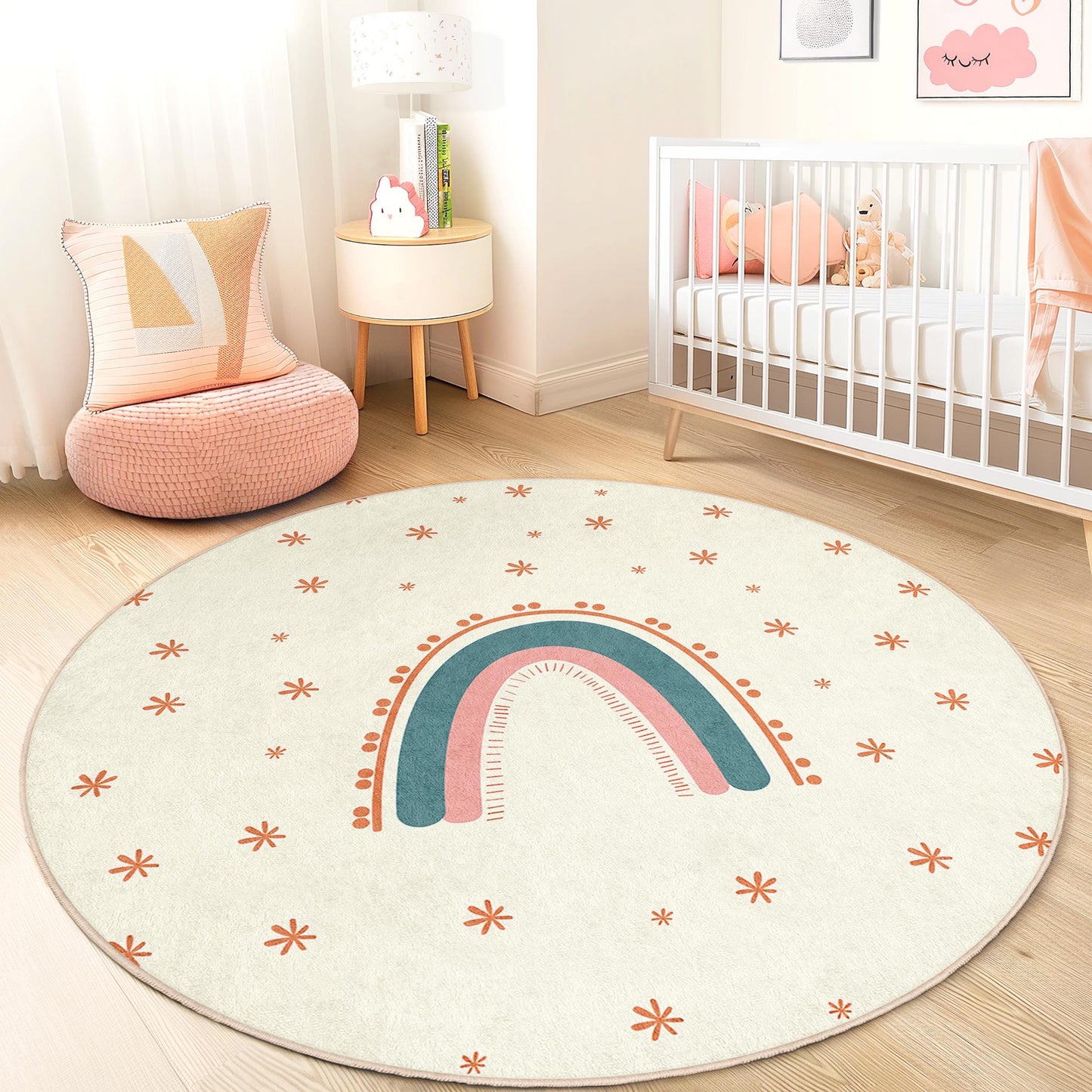 Rainbow Kids Rug: Soft Playroom Carpet with Stars