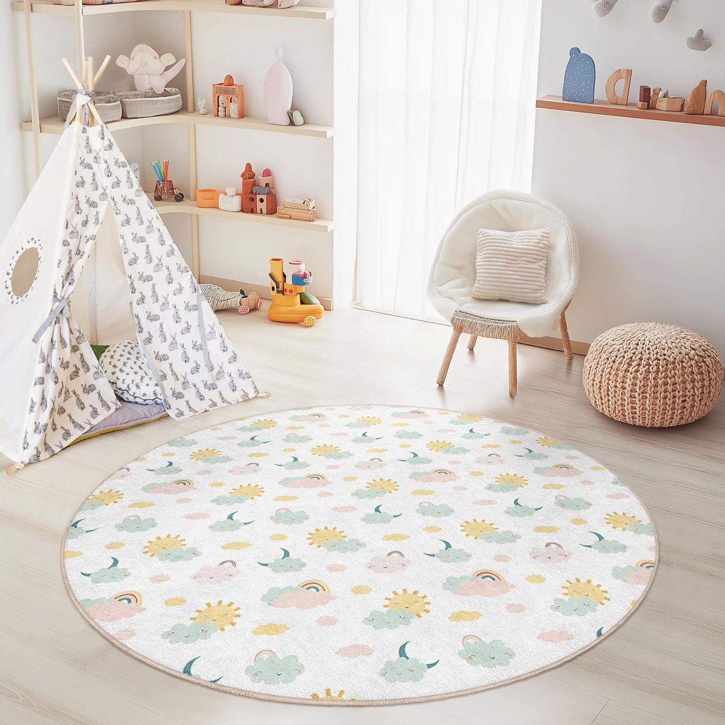 Clouds & Sunshine Kids Play Rug: Soft Nursery Carpet