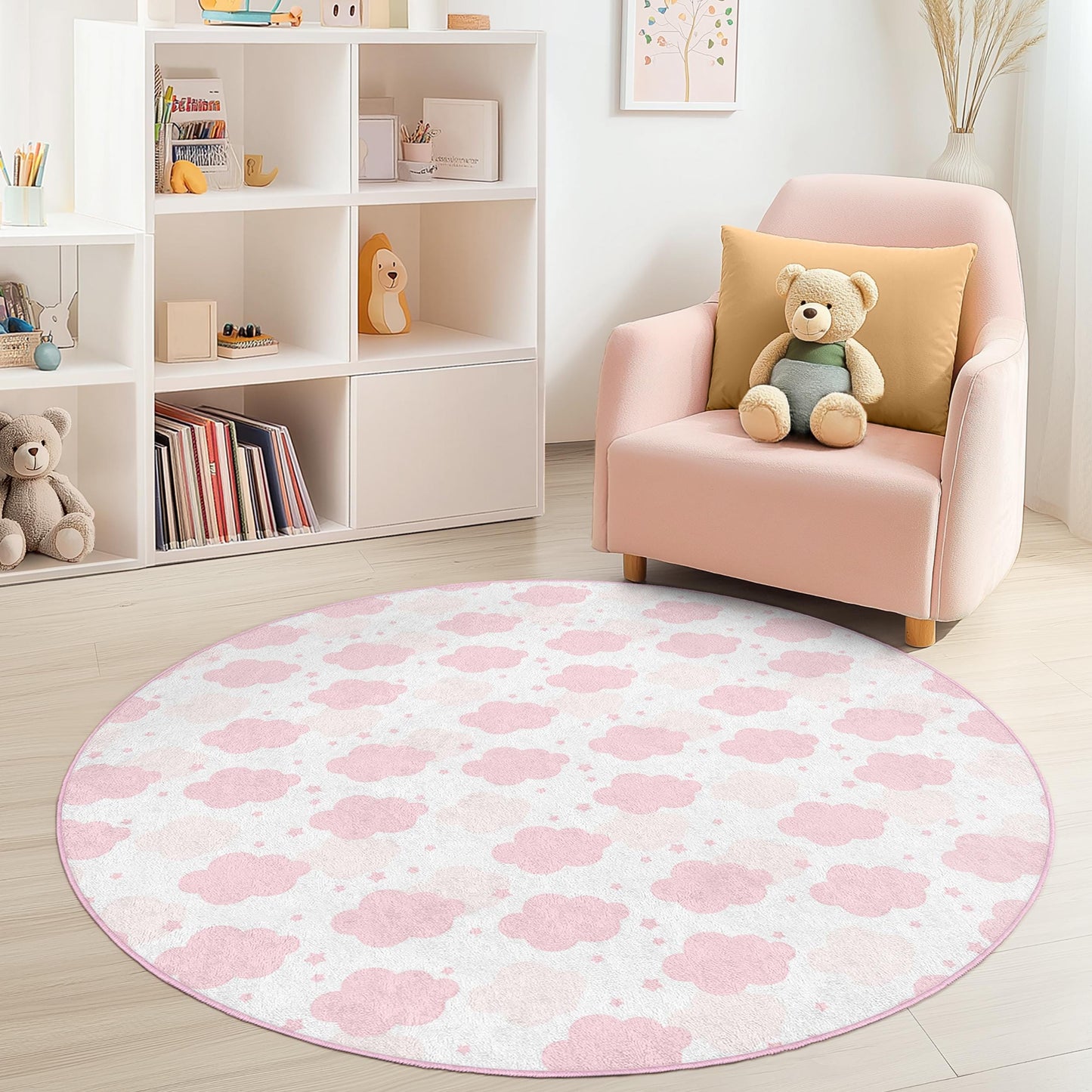 Pink Cloud Kids Rug: Soft Nursery Playroom Carpet