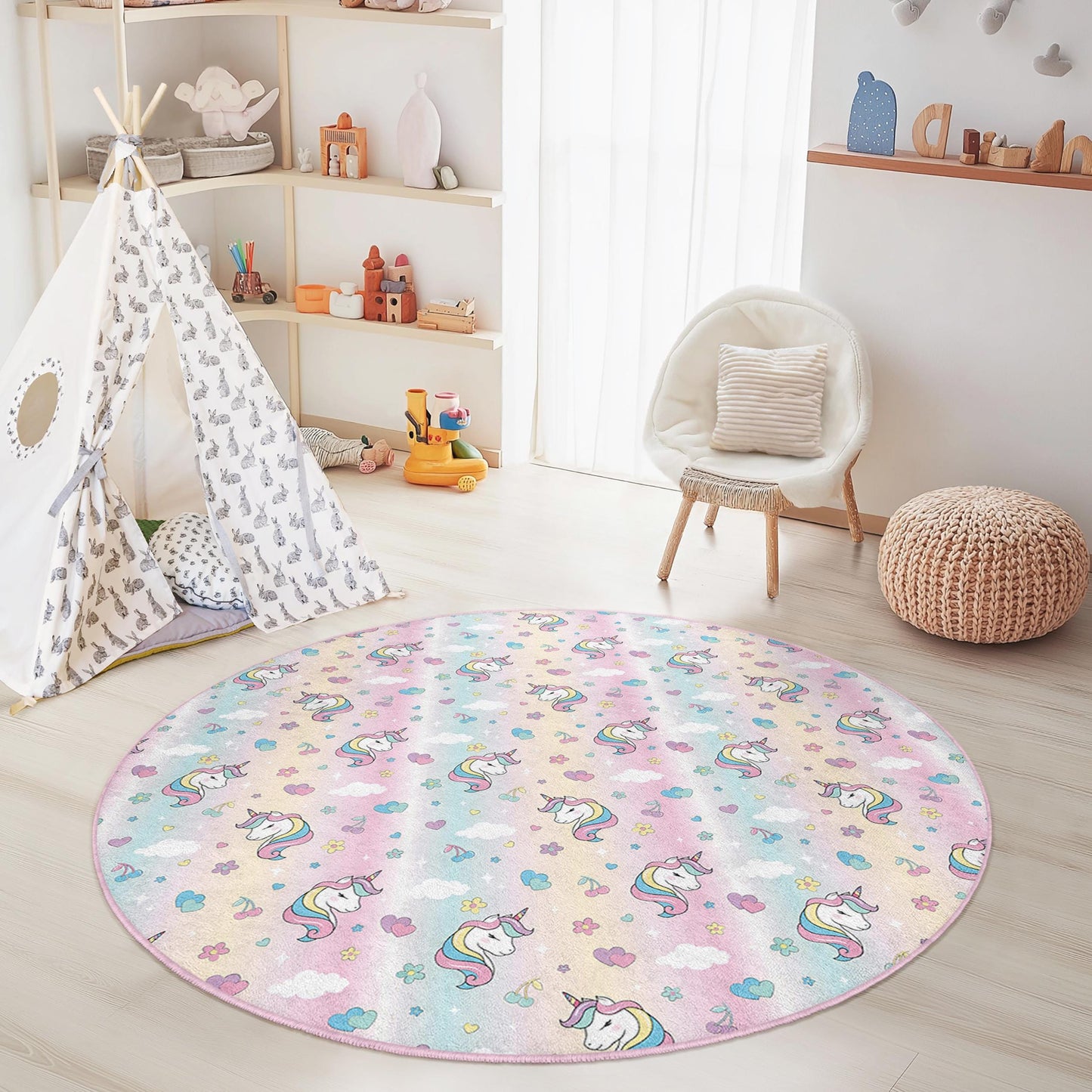 Unicorn Kids Play Rug: Soft Nursery Mat, Pastel Decor
