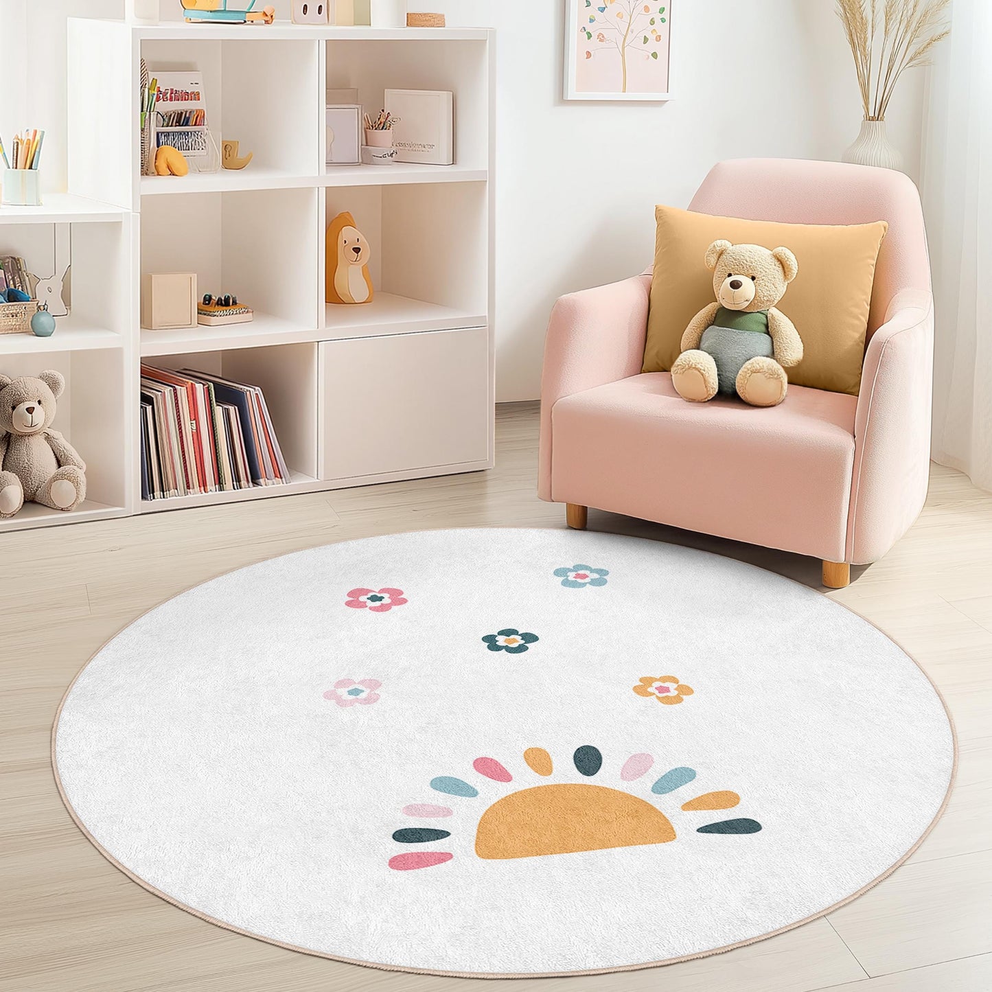 Sunny Floral Kids Rug: Soft Play Mat, Nursery Decor