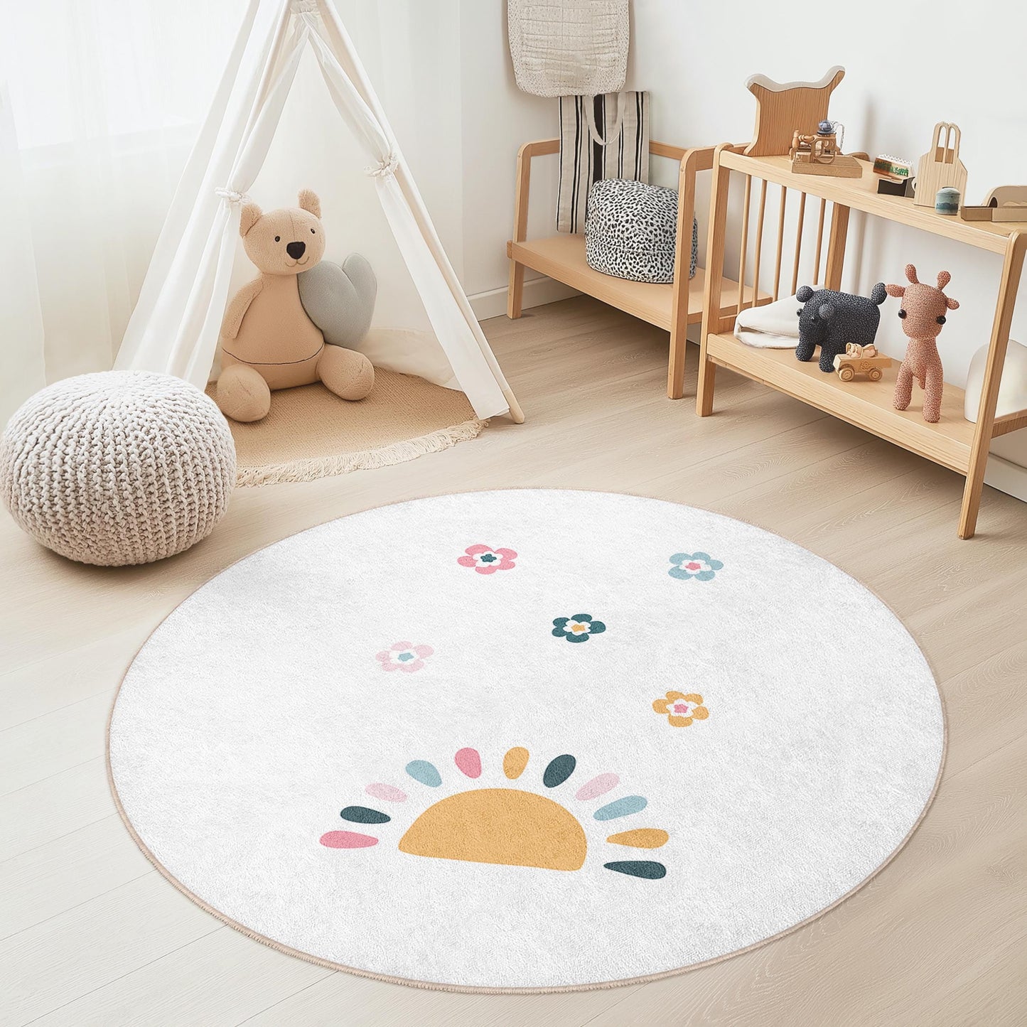 Sunny Floral Kids Rug: Soft Play Mat, Nursery Decor