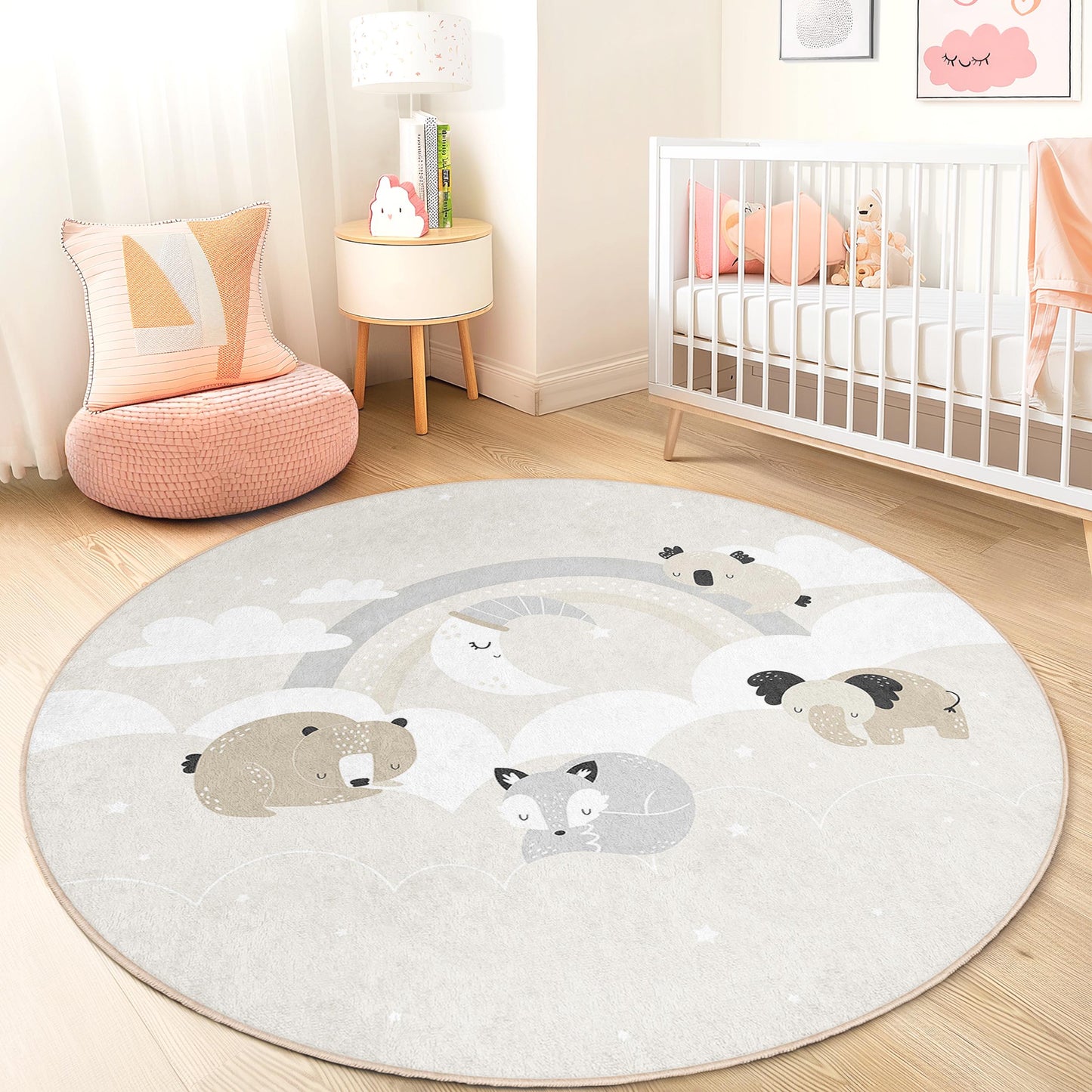 Whimsical Animal Kids Rug: Soft Nursery Play Mat