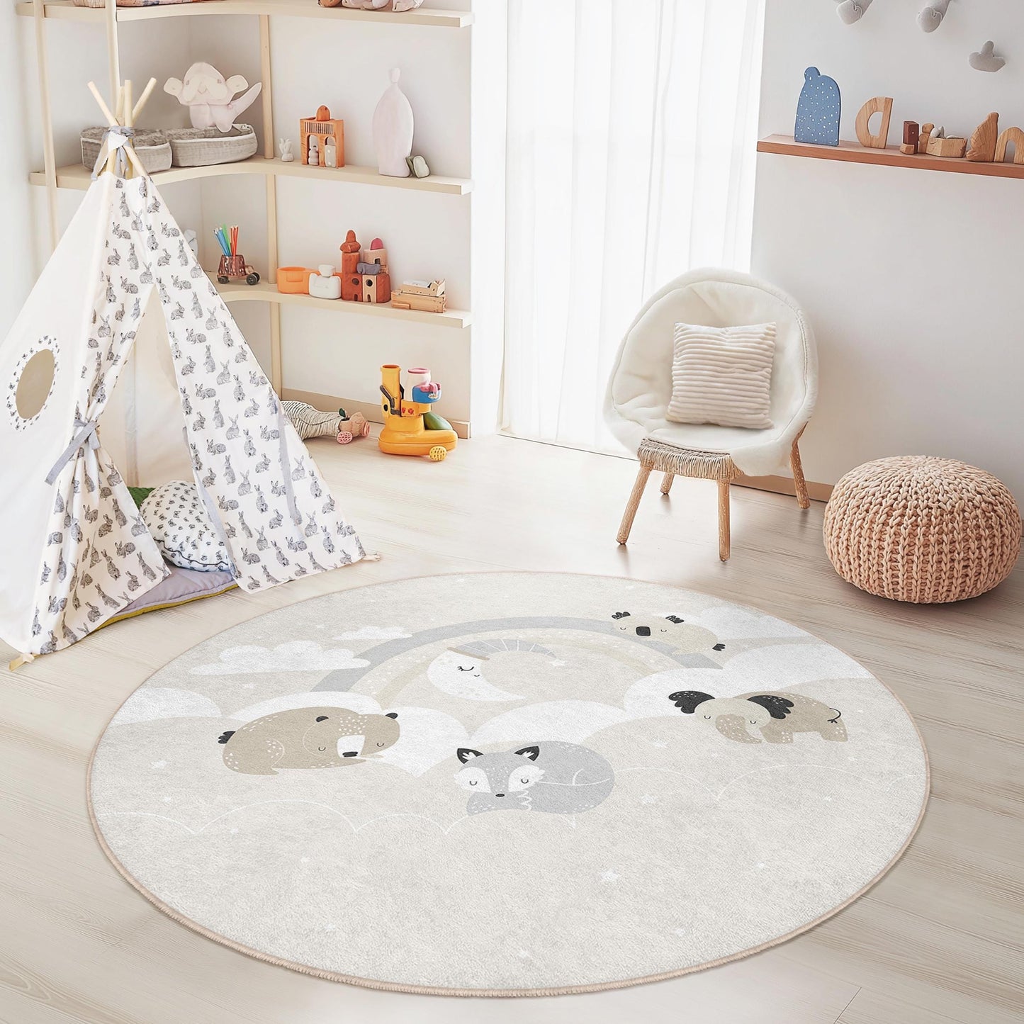 Whimsical Animal Kids Rug: Soft Nursery Play Mat
