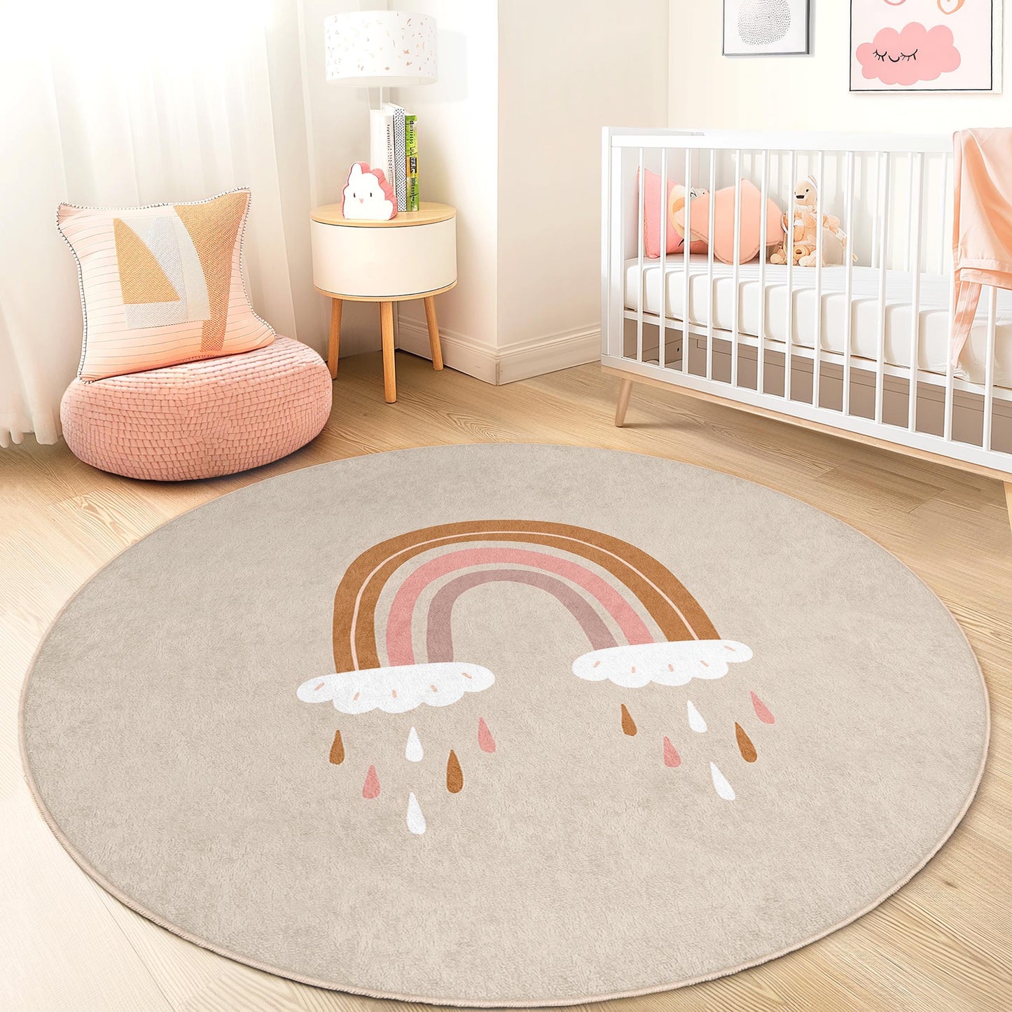 Rainbow Kids Rug: Soft Pastel Nursery Playroom Carpet