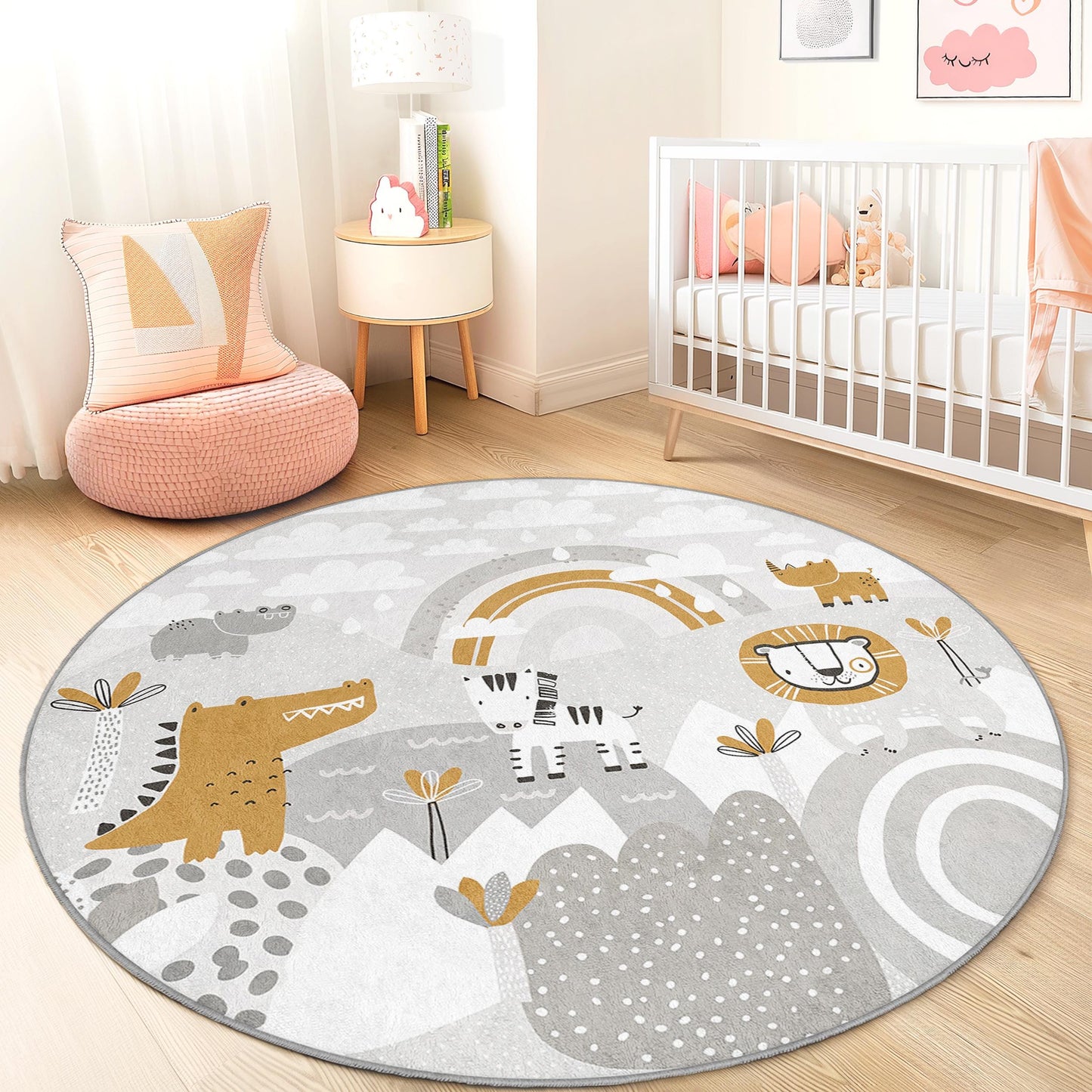 Safari Adventure Kids Rug: Animal Print Play Mat, Jungle Nursery Decor