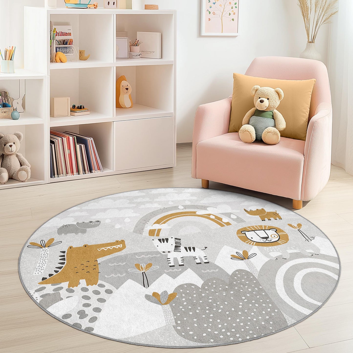 Safari Adventure Kids Rug: Animal Print Play Mat, Jungle Nursery Decor