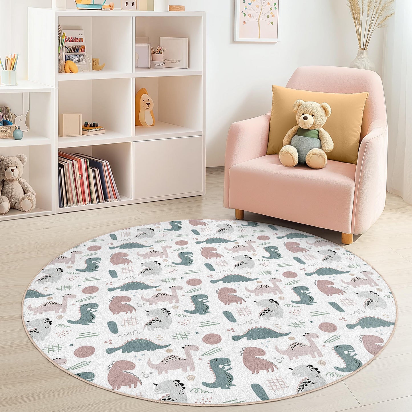 Dinosaur Kids Rug: Round Play Mat, Personalized Nursery Decor