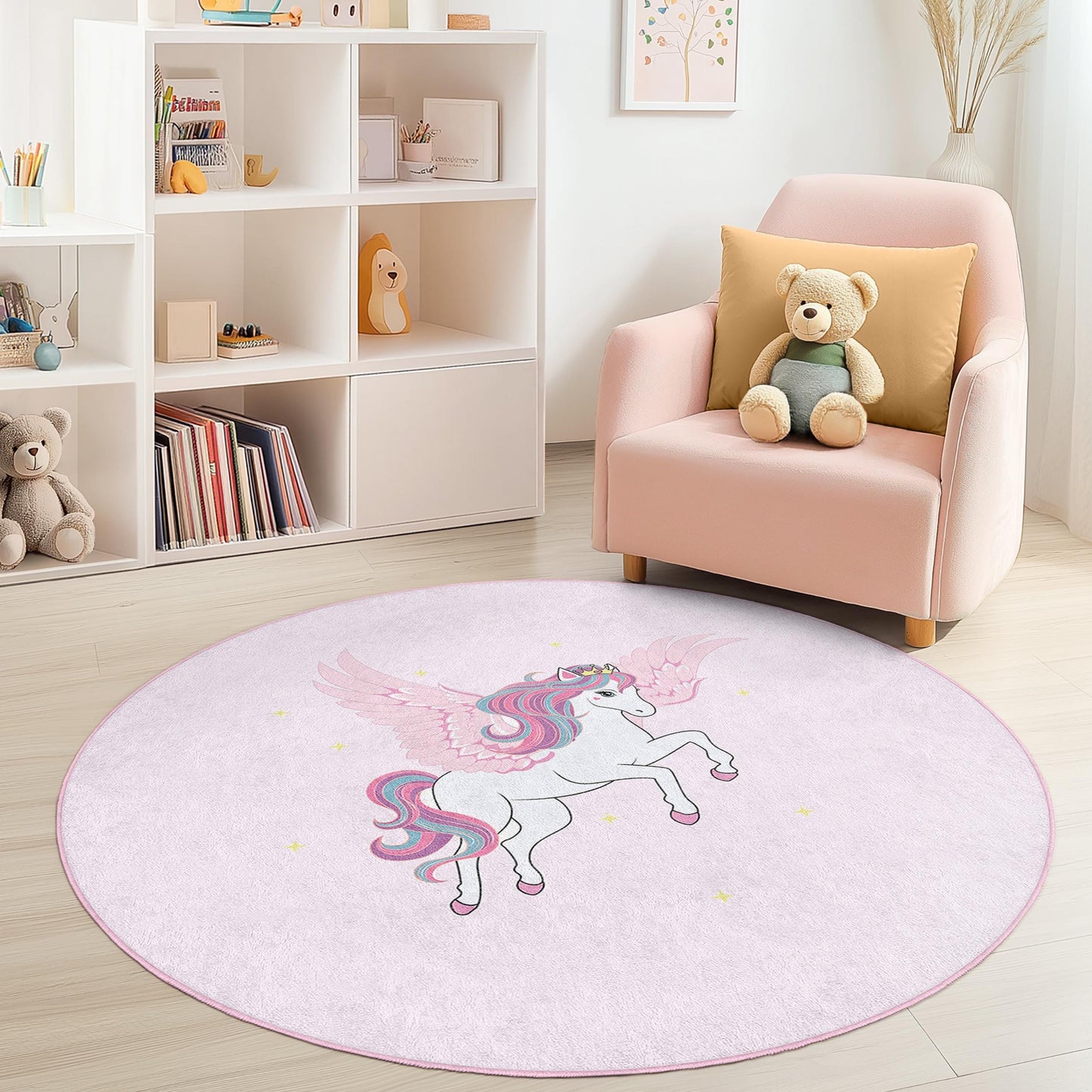 Personalized Unicorn Kids Rug: Pink Nursery Play Mat