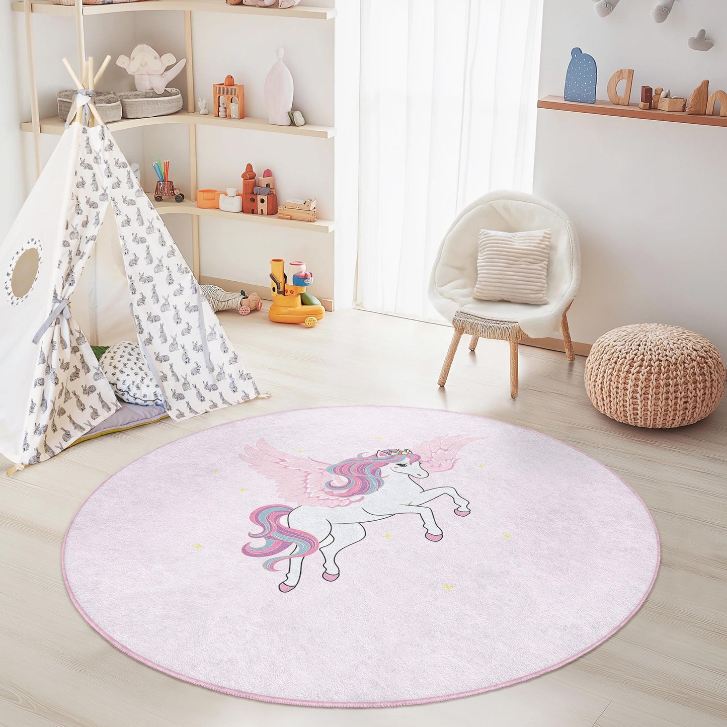Personalized Unicorn Kids Rug: Pink Nursery Play Mat