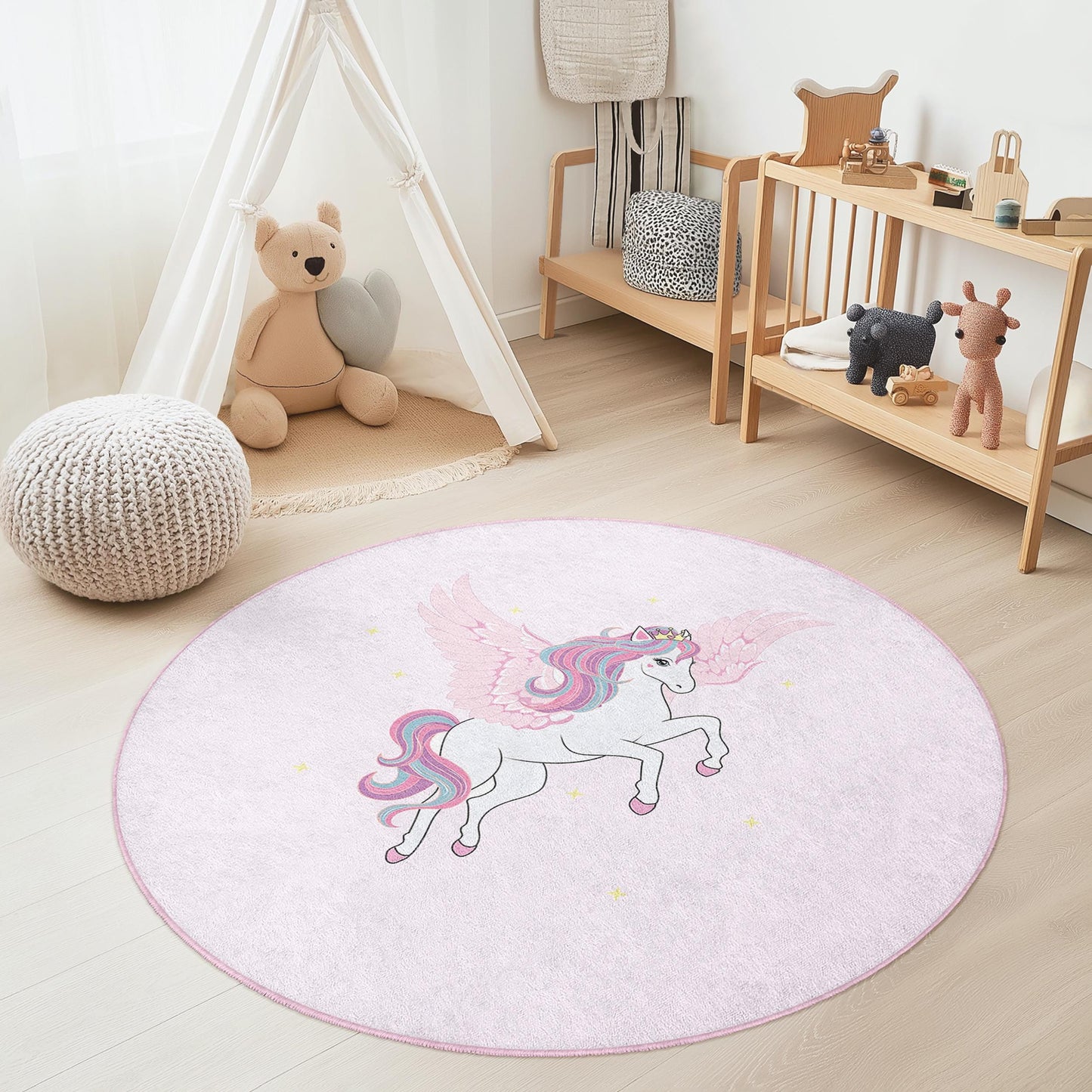 Personalized Unicorn Kids Rug: Pink Nursery Play Mat