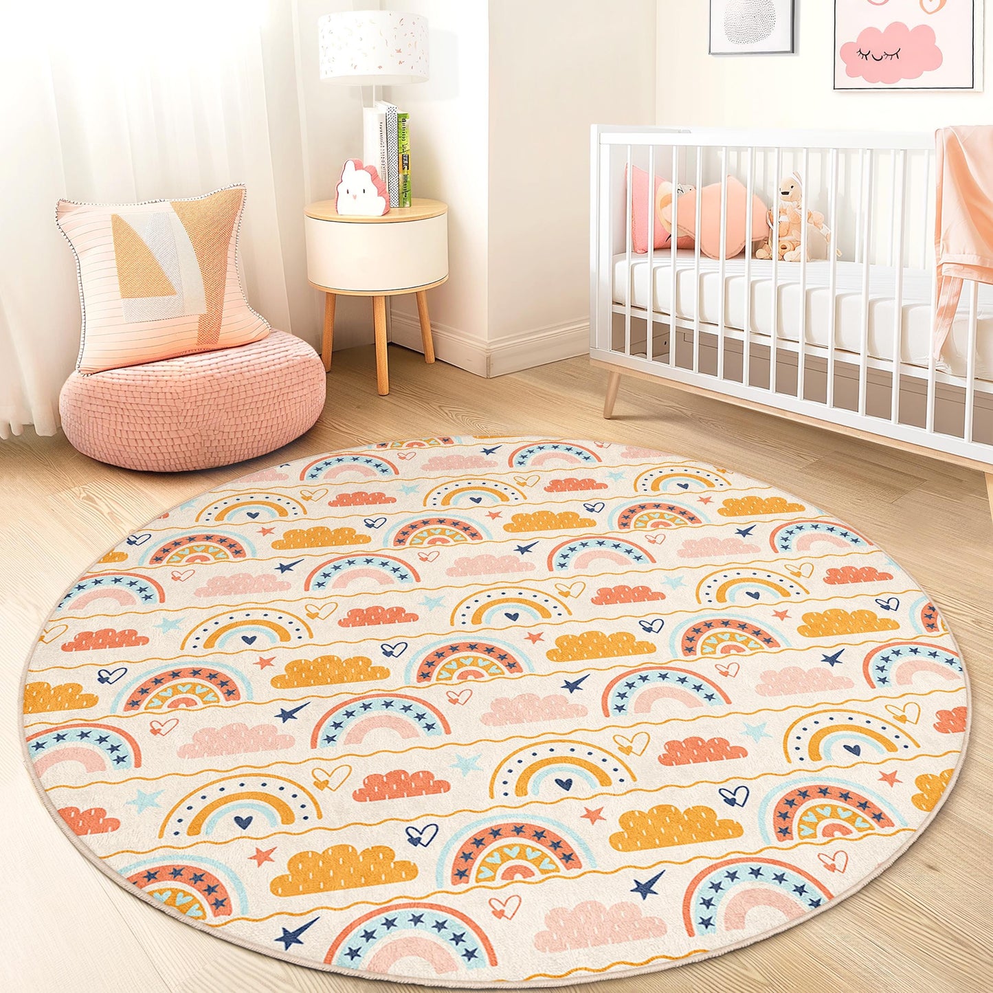 Rainbow Cloud Kids Rug: Soft Playroom Carpet, Nursery Decor