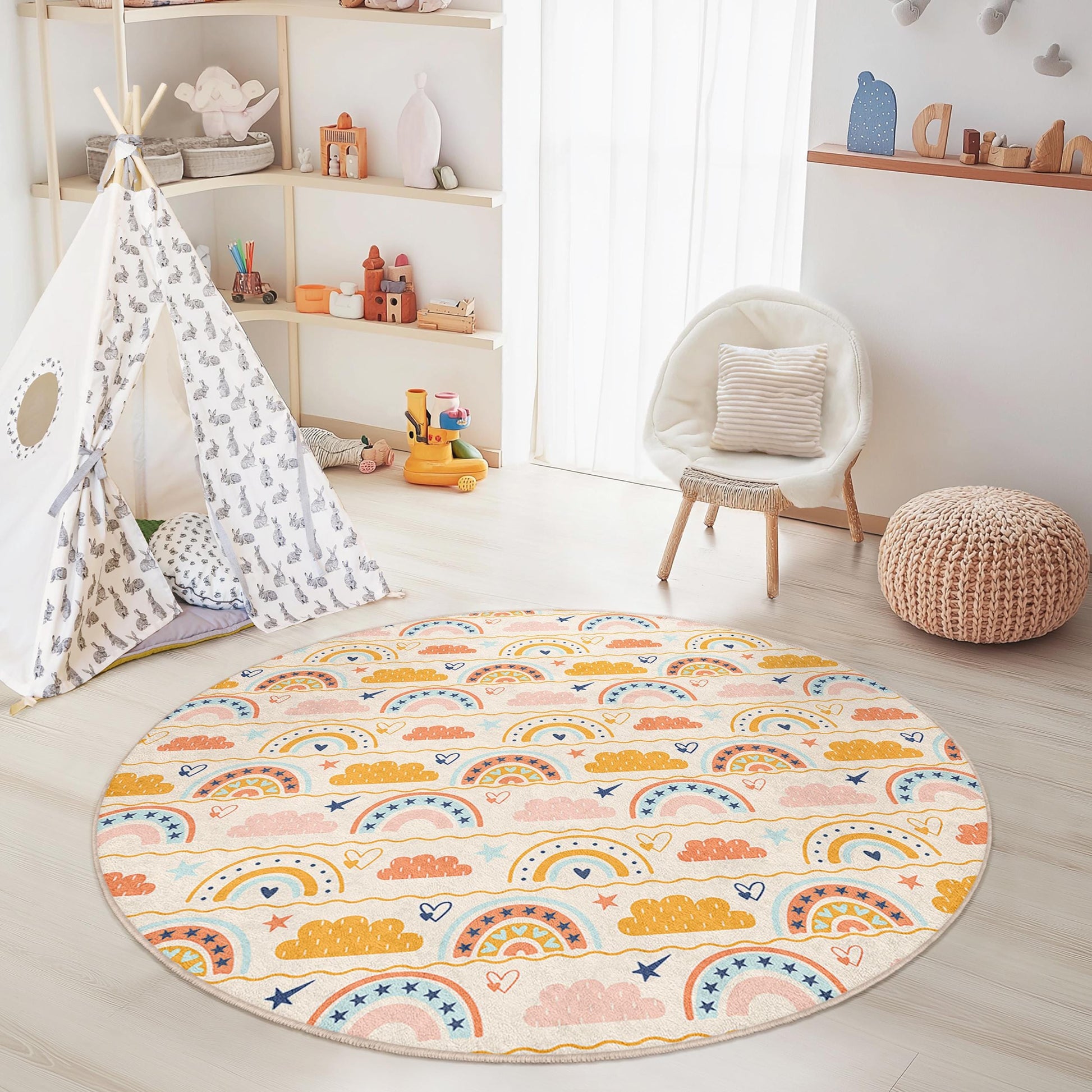 Rainbow Cloud Kids Rug: Soft Playroom Carpet, Nursery Decor
