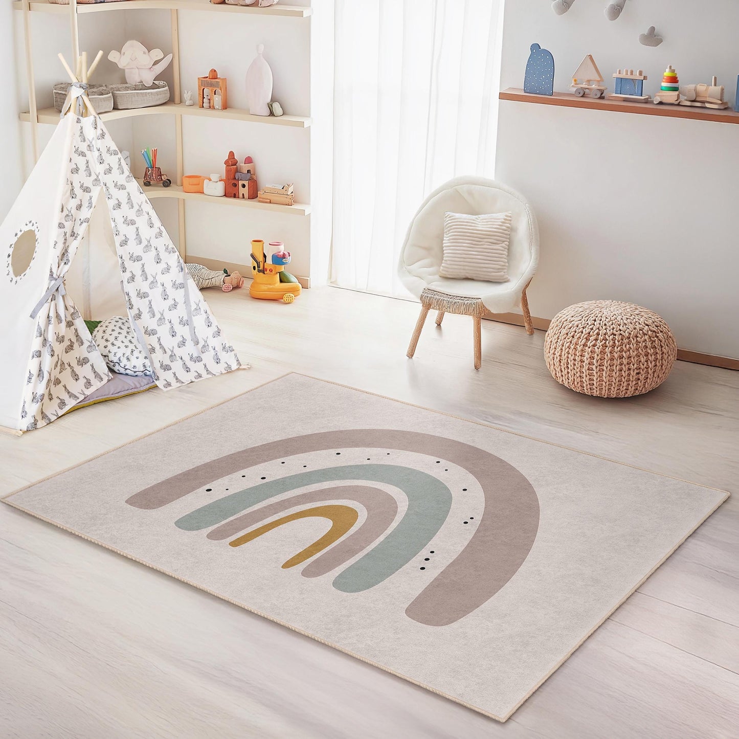 Rainbow Arc Kids Rug: Soft Play Mat, Modern Nursery Decor