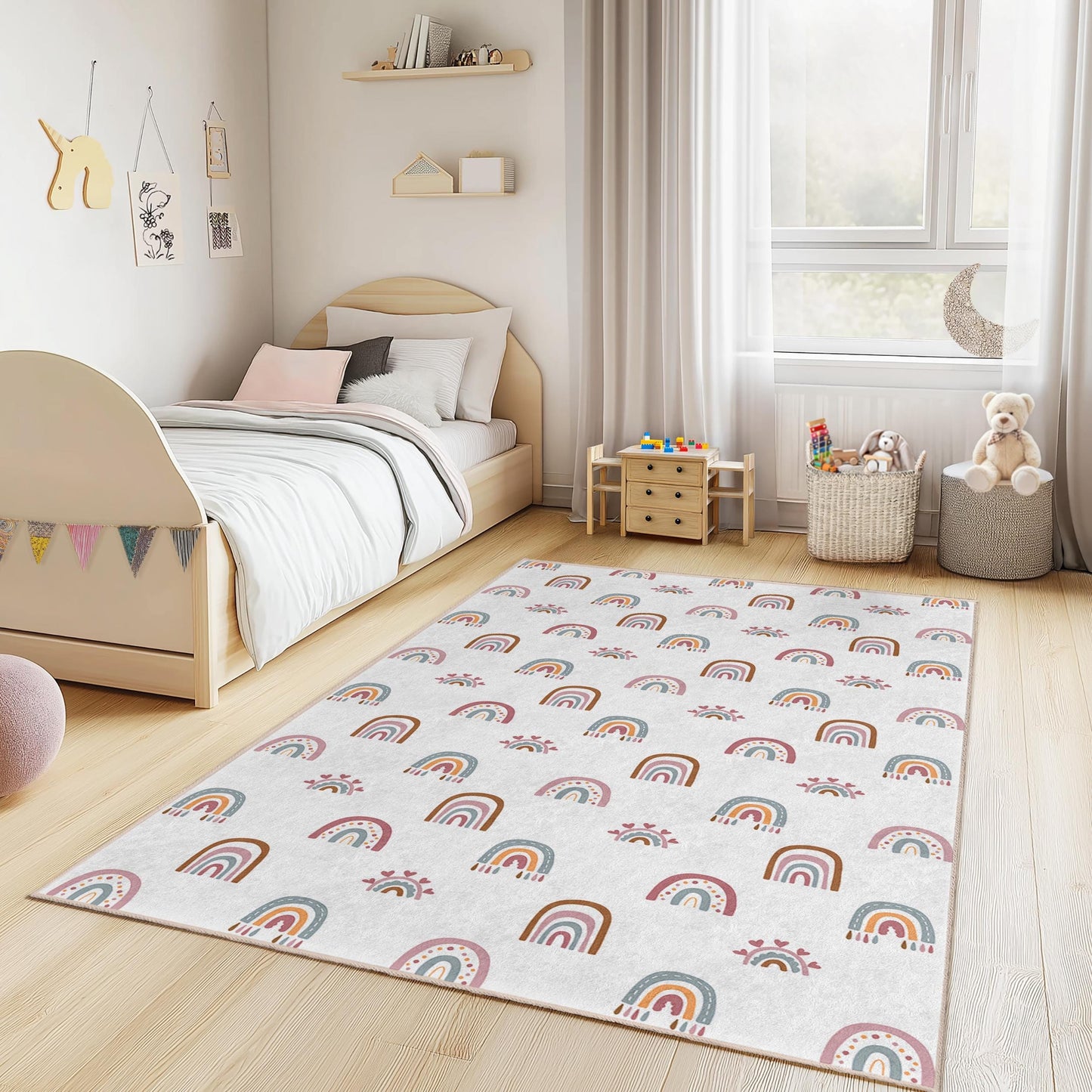 Rainbow Kids Room Rug: Personalized Nursery Play Mat
