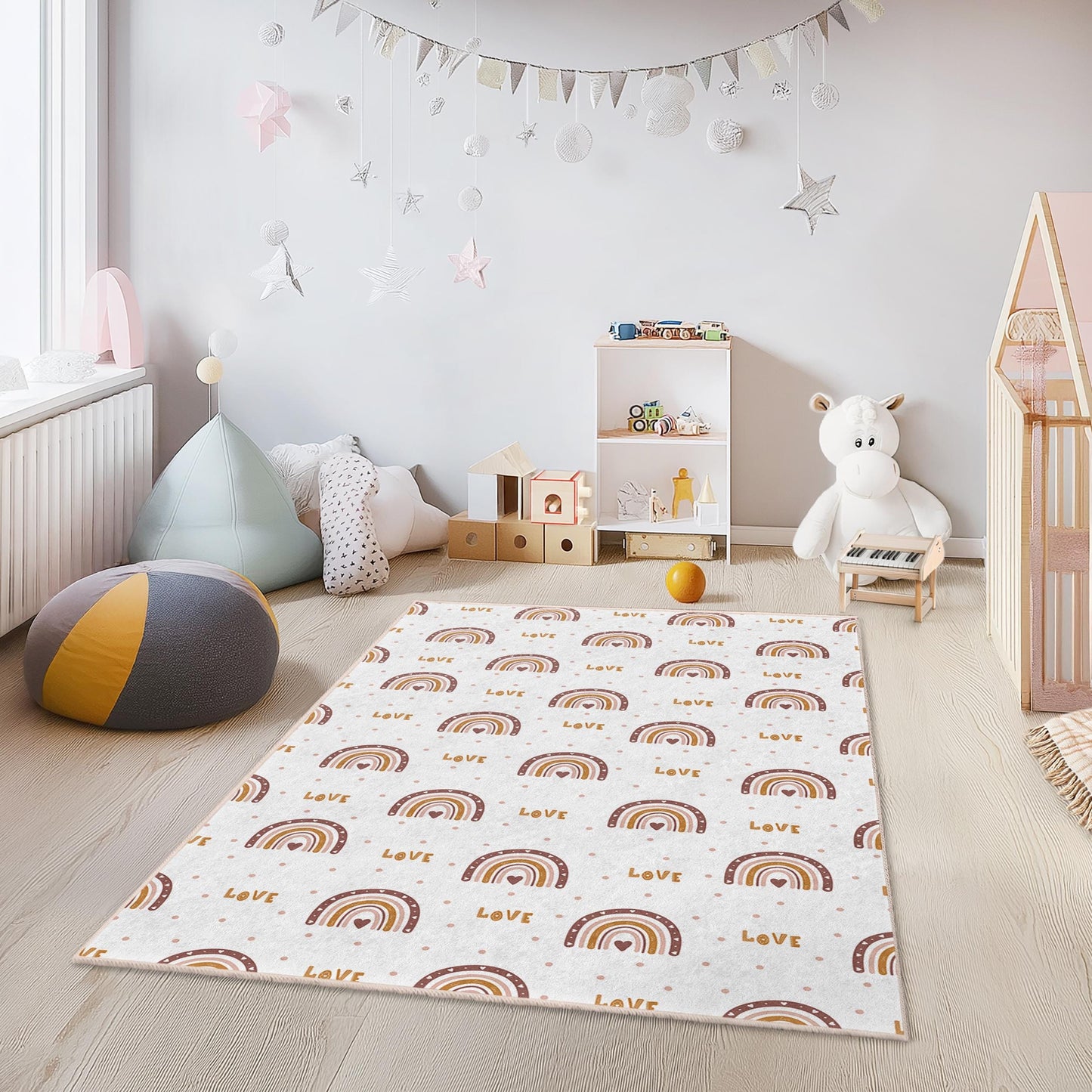 Rainbow Love Kids Rug: Personalized Playroom Carpet