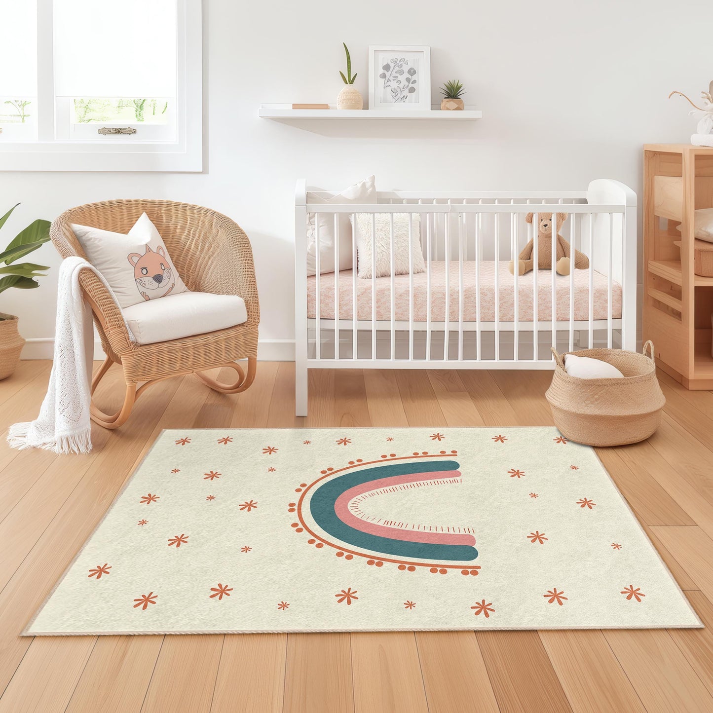 Rainbow Kids Room Rug: Soft Play Mat with Stars