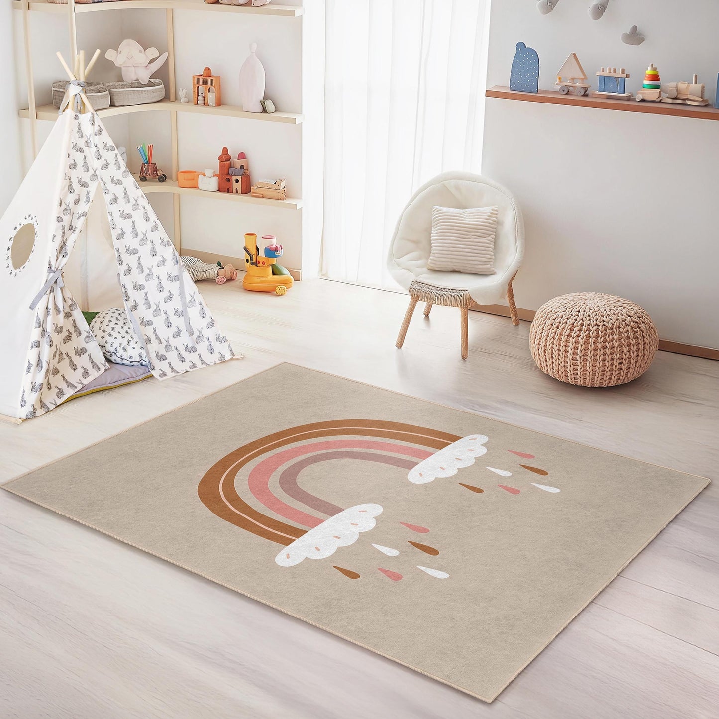 Rainbow Kids Rug: Soft Play Mat for Nursery or Bedroom