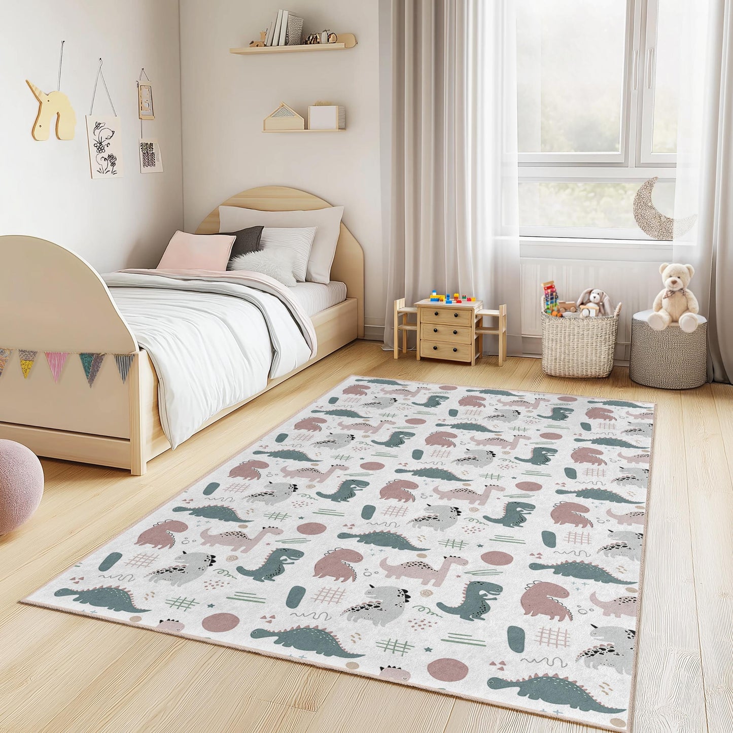 Personalized Dinosaur Kids Rug: Soft Playroom Carpet